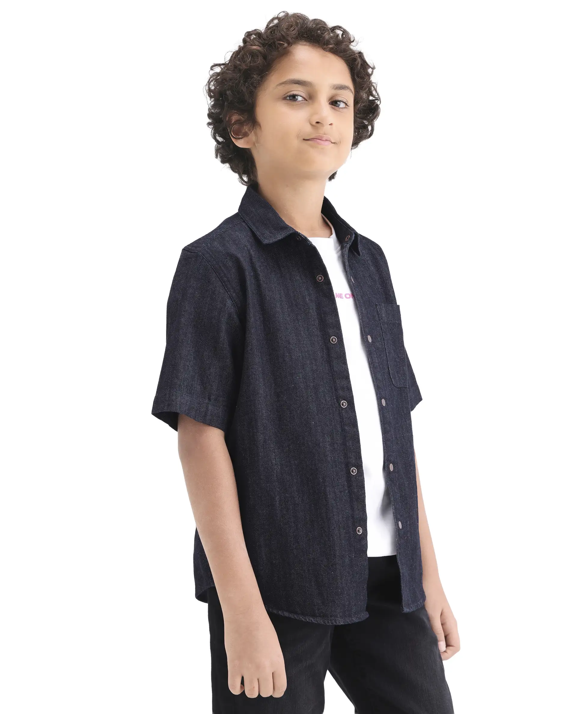 Rare Ones Kids Rocat-Hs Dark Blue Cotton Snap Button Closure Regular Fit Shirt - Image 6