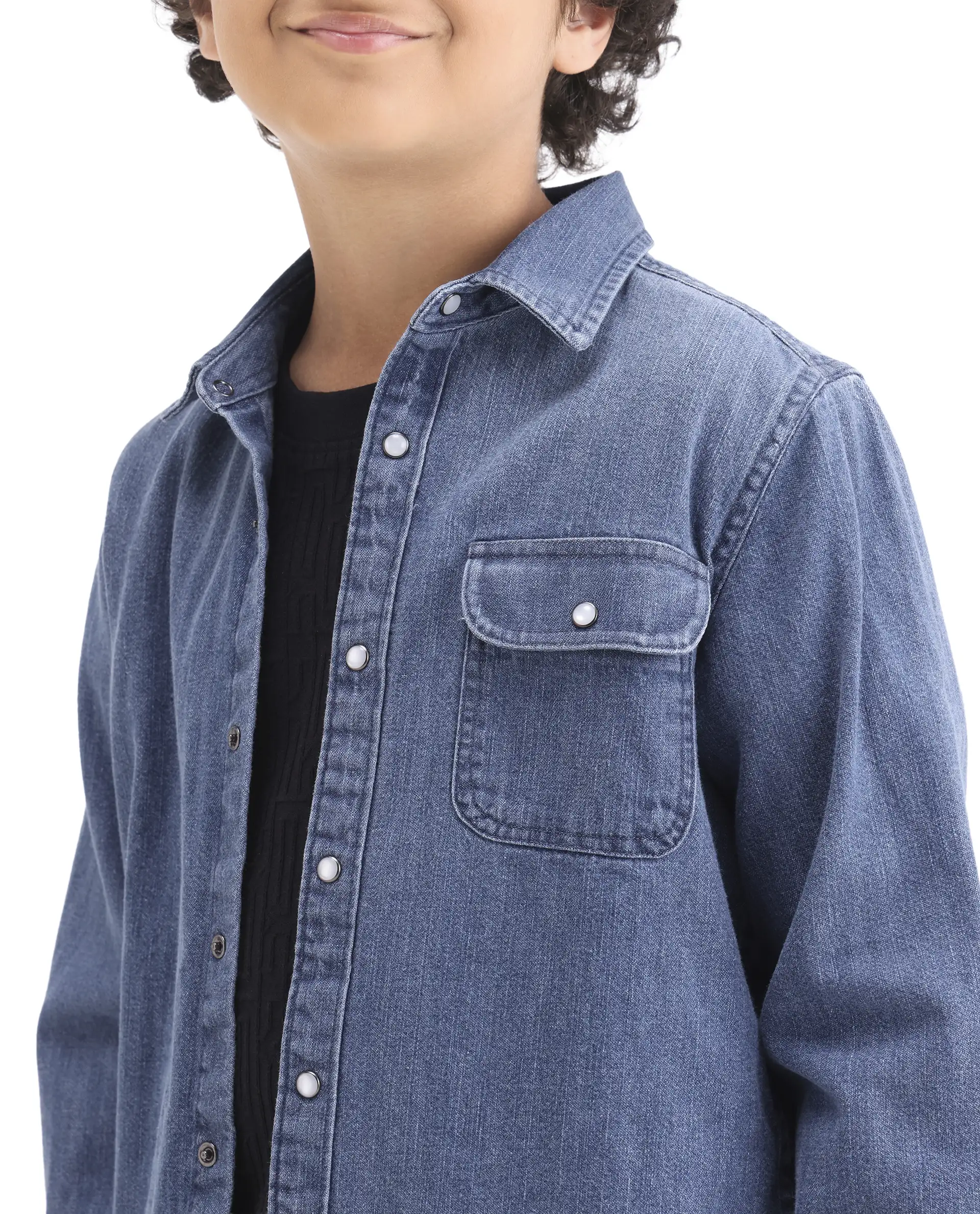 Rare Ones Kids Rocco-Fs Light Blue Cotton Snap Button Closure Regular Fit Shirt - Image 3