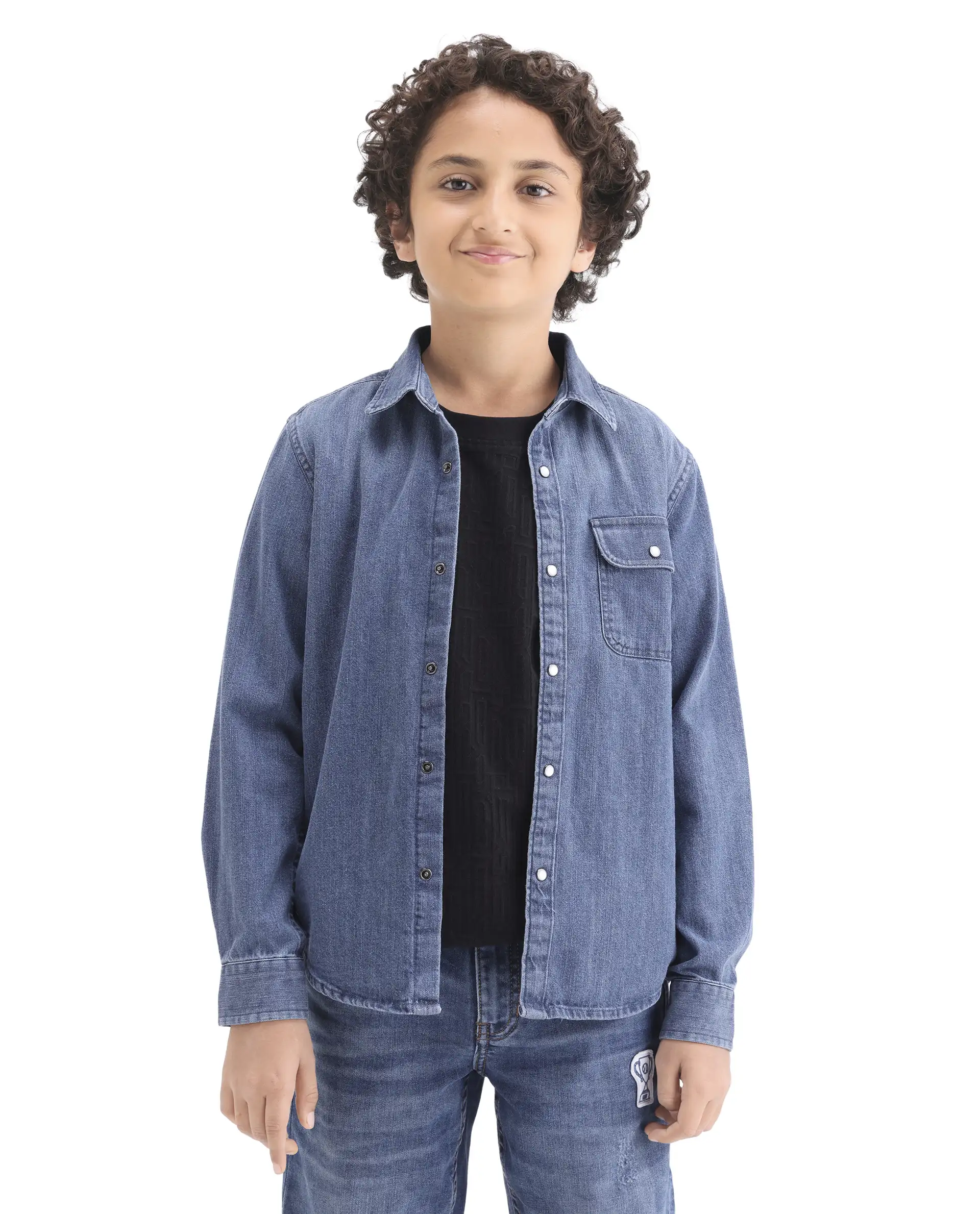 Rare Ones Kids Rocco-Fs Light Blue Cotton Snap Button Closure Regular Fit Shirt - Image 4