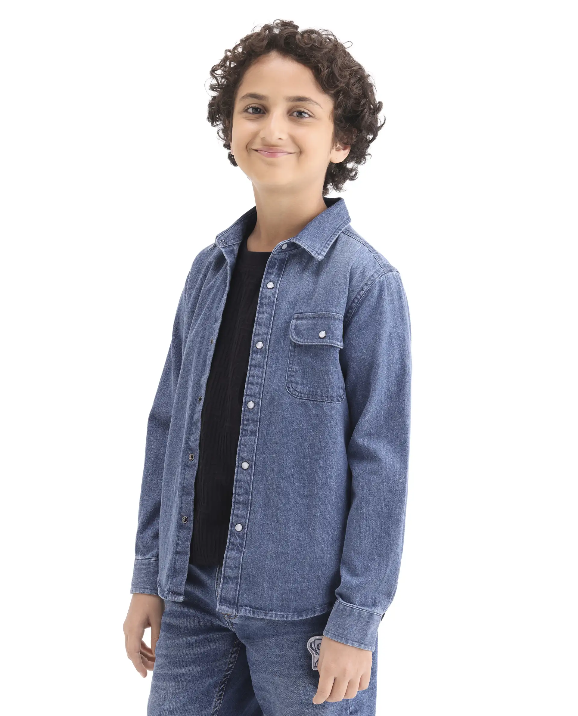 Rare Ones Kids Rocco-Fs Light Blue Cotton Snap Button Closure Regular Fit Shirt - Image 5