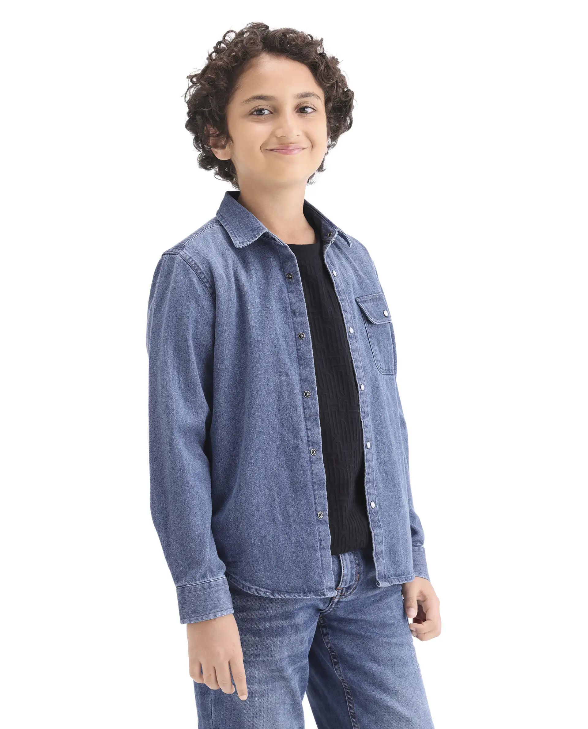 Rare Ones Kids Rocco-Fs Light Blue Cotton Snap Button Closure Regular Fit Shirt - Image 6