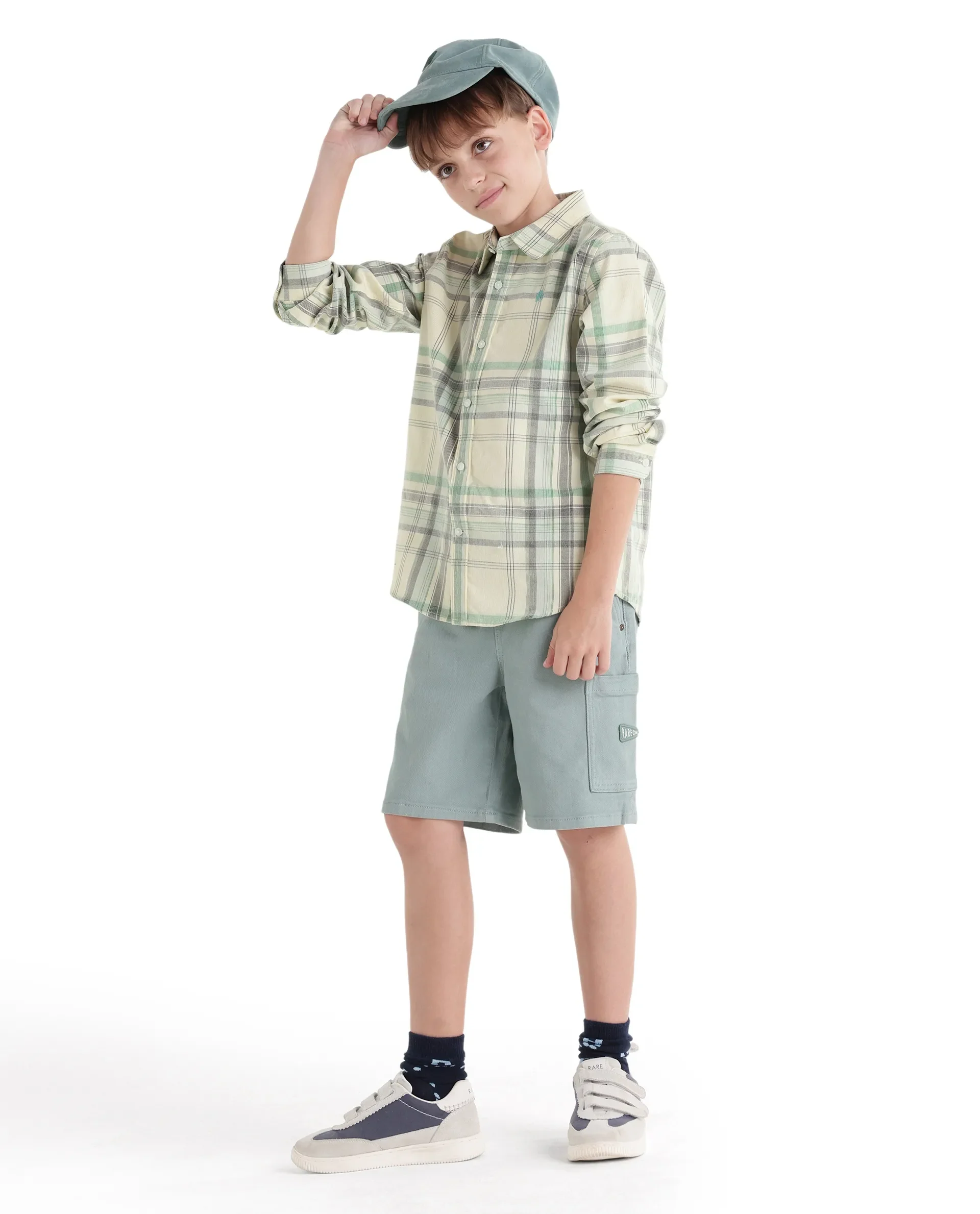 Rare Ones Kids Throo Light Green Cotton Blend Fabric Button Closure Regular Fit Shirt - Image 2