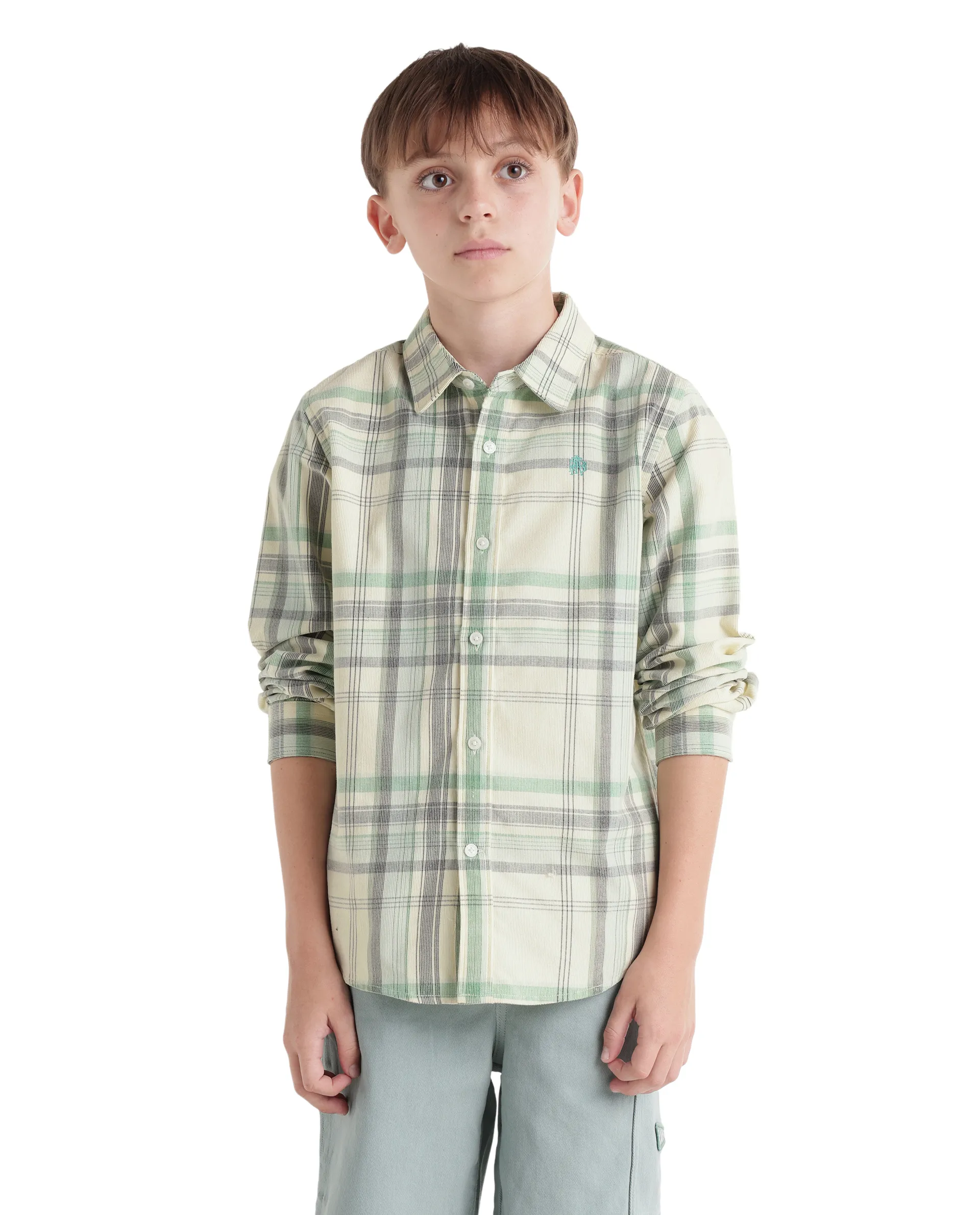 Rare Ones Kids Throo Light Green Cotton Blend Fabric Button Closure Regular Fit Shirt - Image 3
