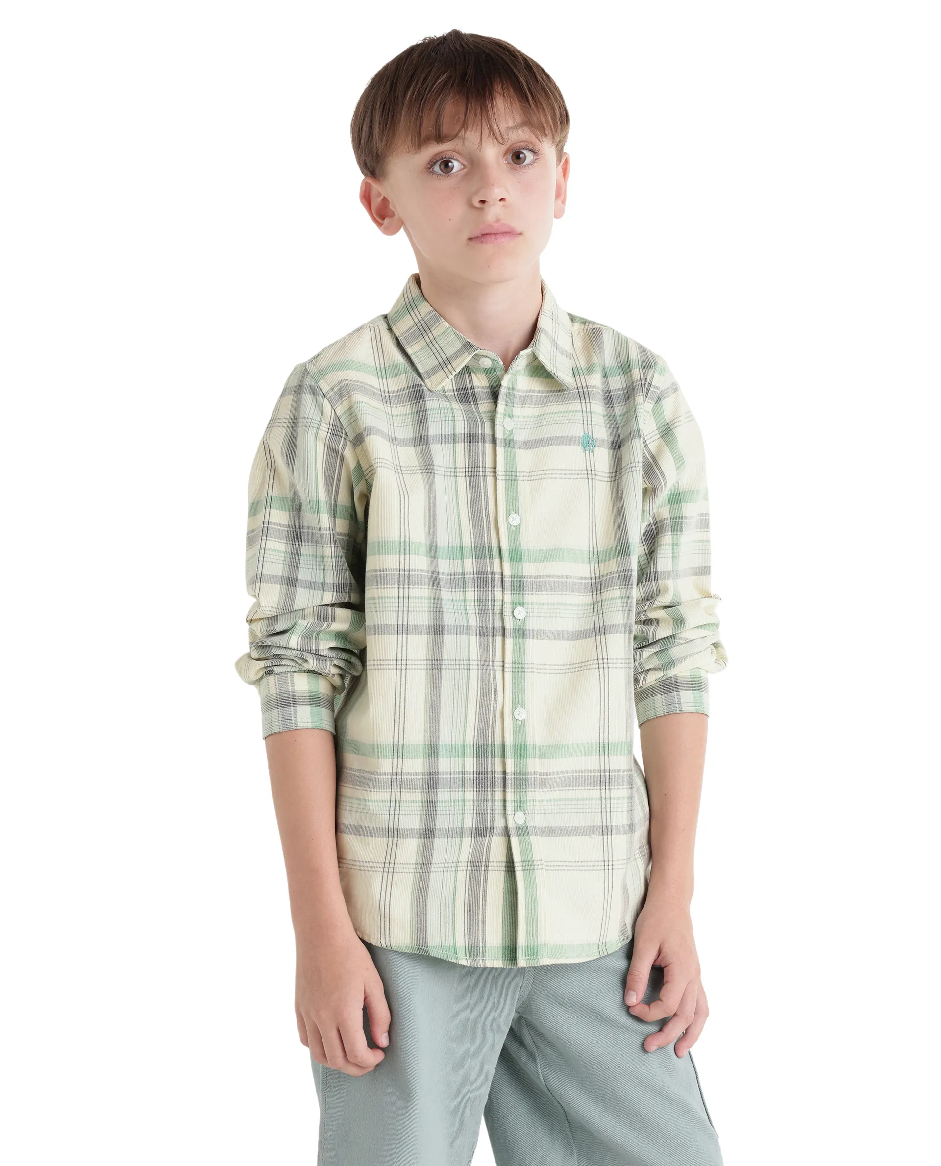 Rare Ones Kids Throo Light Green Cotton Blend Fabric Button Closure Regular Fit Shirt - Image 5
