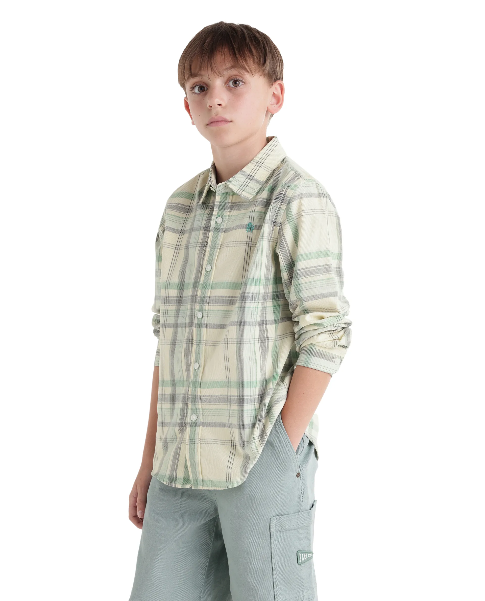 Rare Ones Kids Throo Light Green Cotton Blend Fabric Button Closure Regular Fit Shirt - Image 6