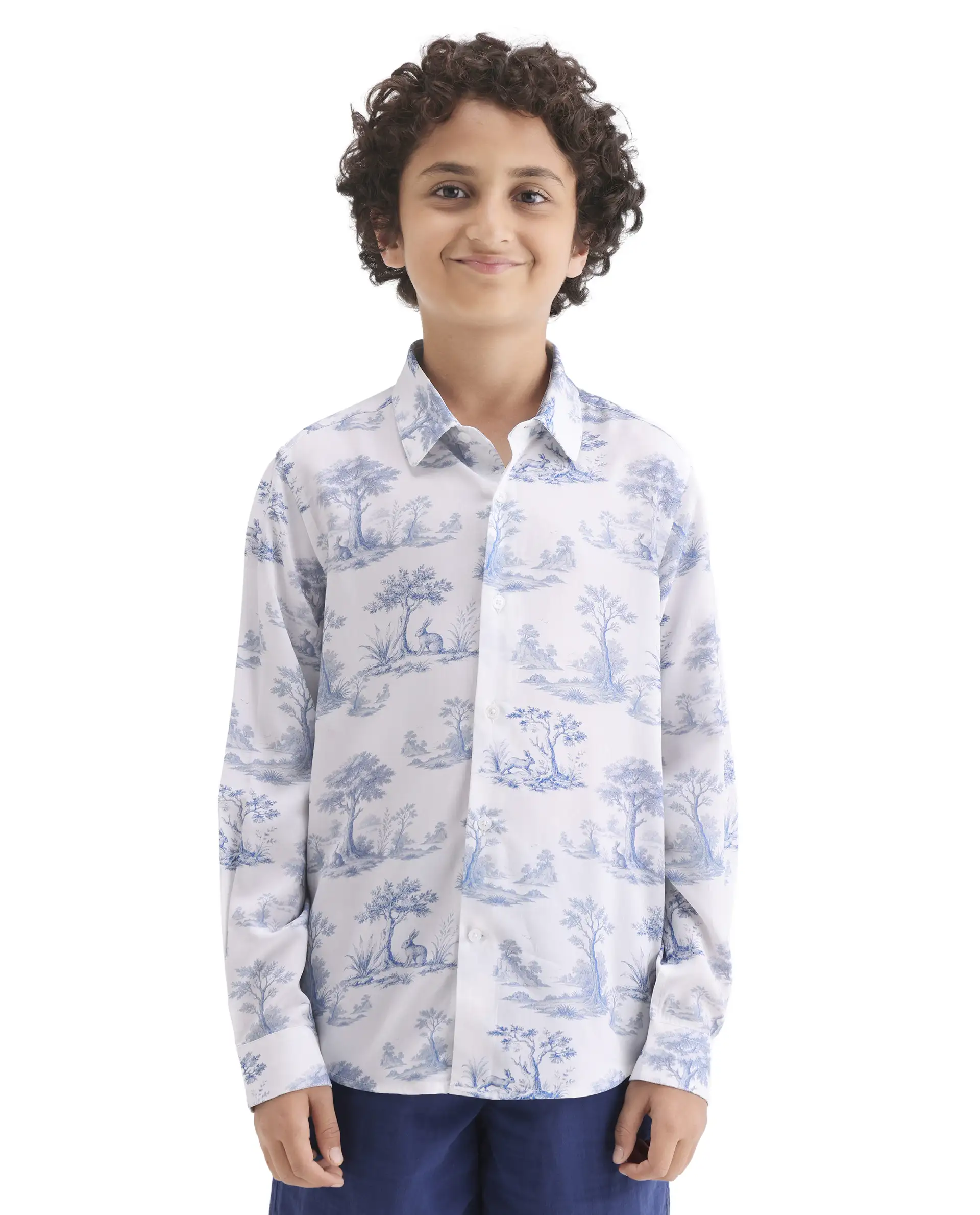Rare Ones Kids Toile-S Blue Viscose Button Closure Regular Fit Shirt - Image 4