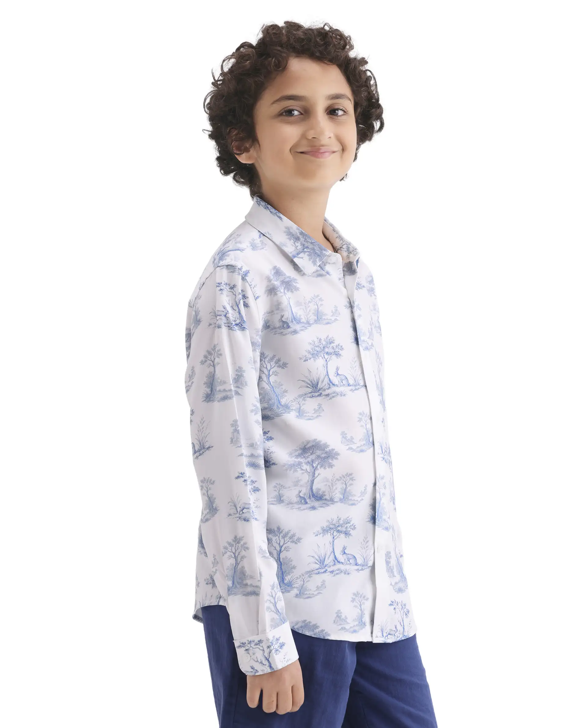 Rare Ones Kids Toile-S Blue Viscose Button Closure Regular Fit Shirt - Image 6