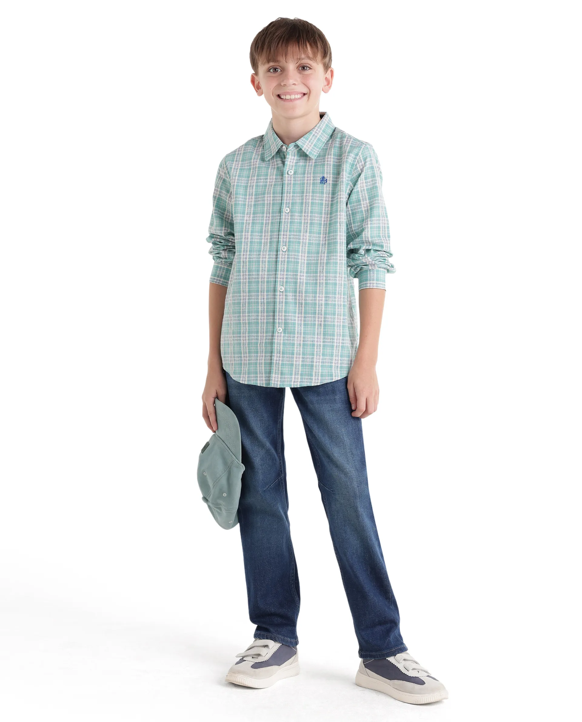 Rare Ones Kids Venzor Light Green Cotton Fabric Button Closure Regular Fit Shirt - Image 2