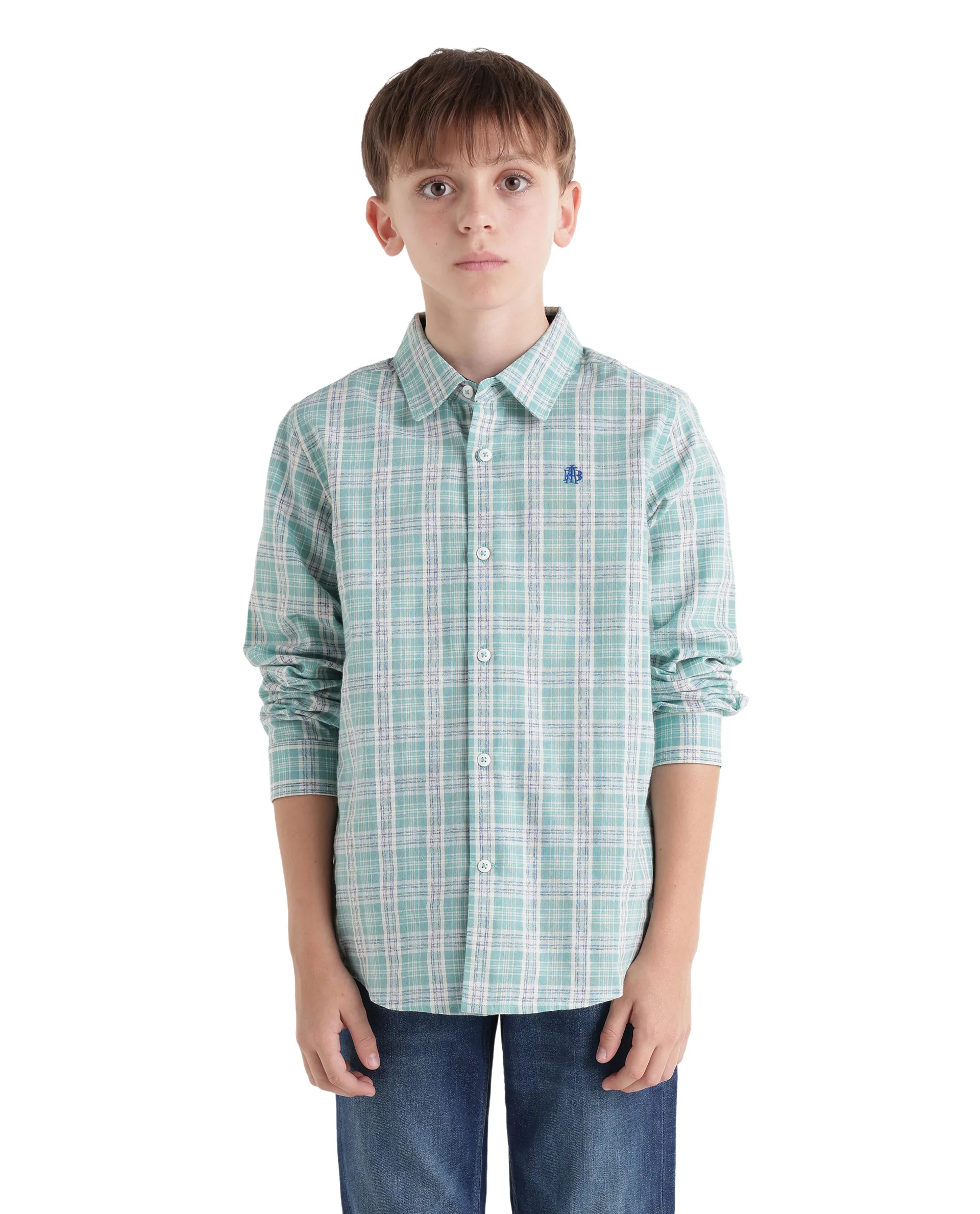 Rare Ones Kids Venzor Light Green Cotton Fabric Button Closure Regular Fit Shirt - Image 3