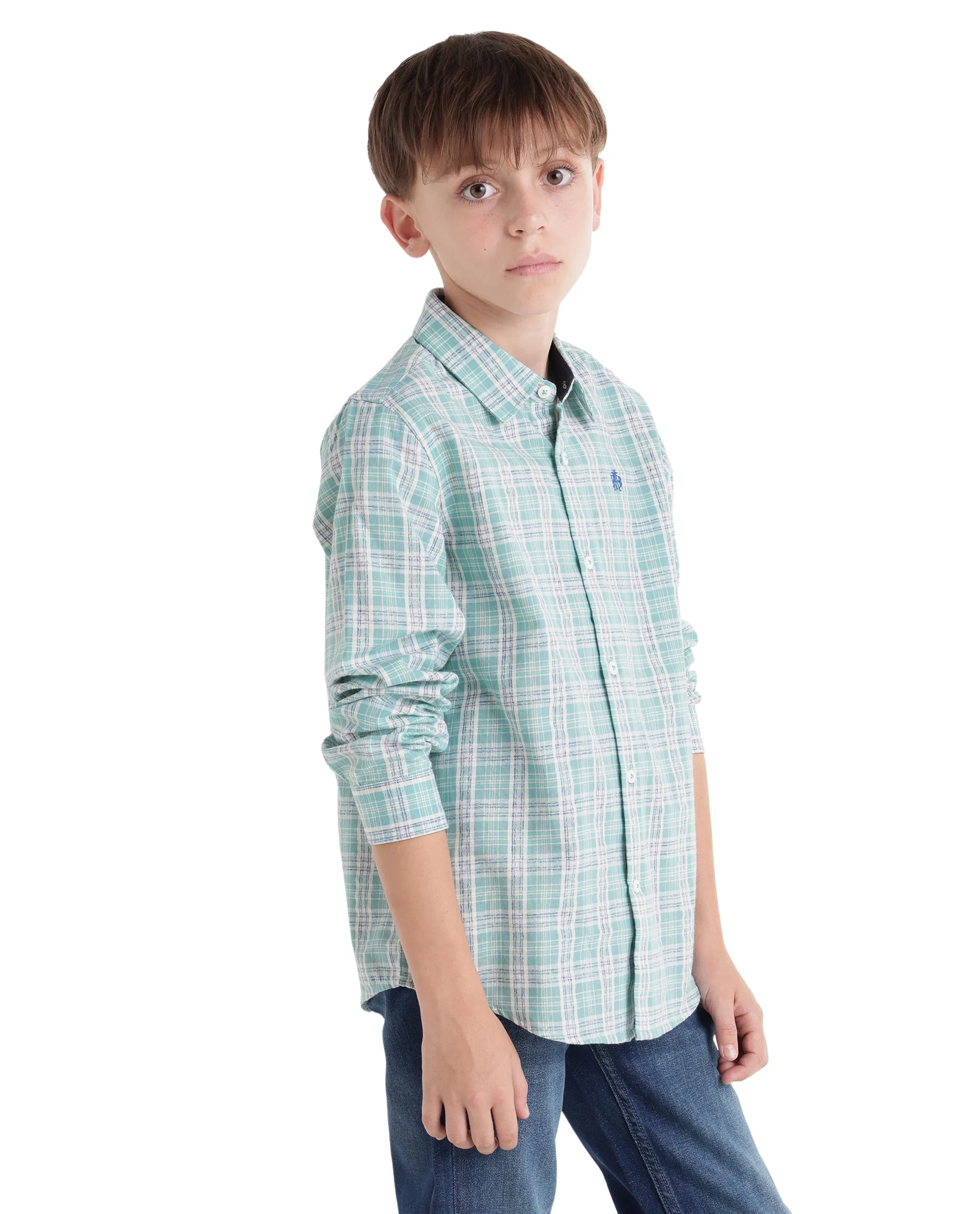 Rare Ones Kids Venzor Light Green Cotton Fabric Button Closure Regular Fit Shirt - Image 5