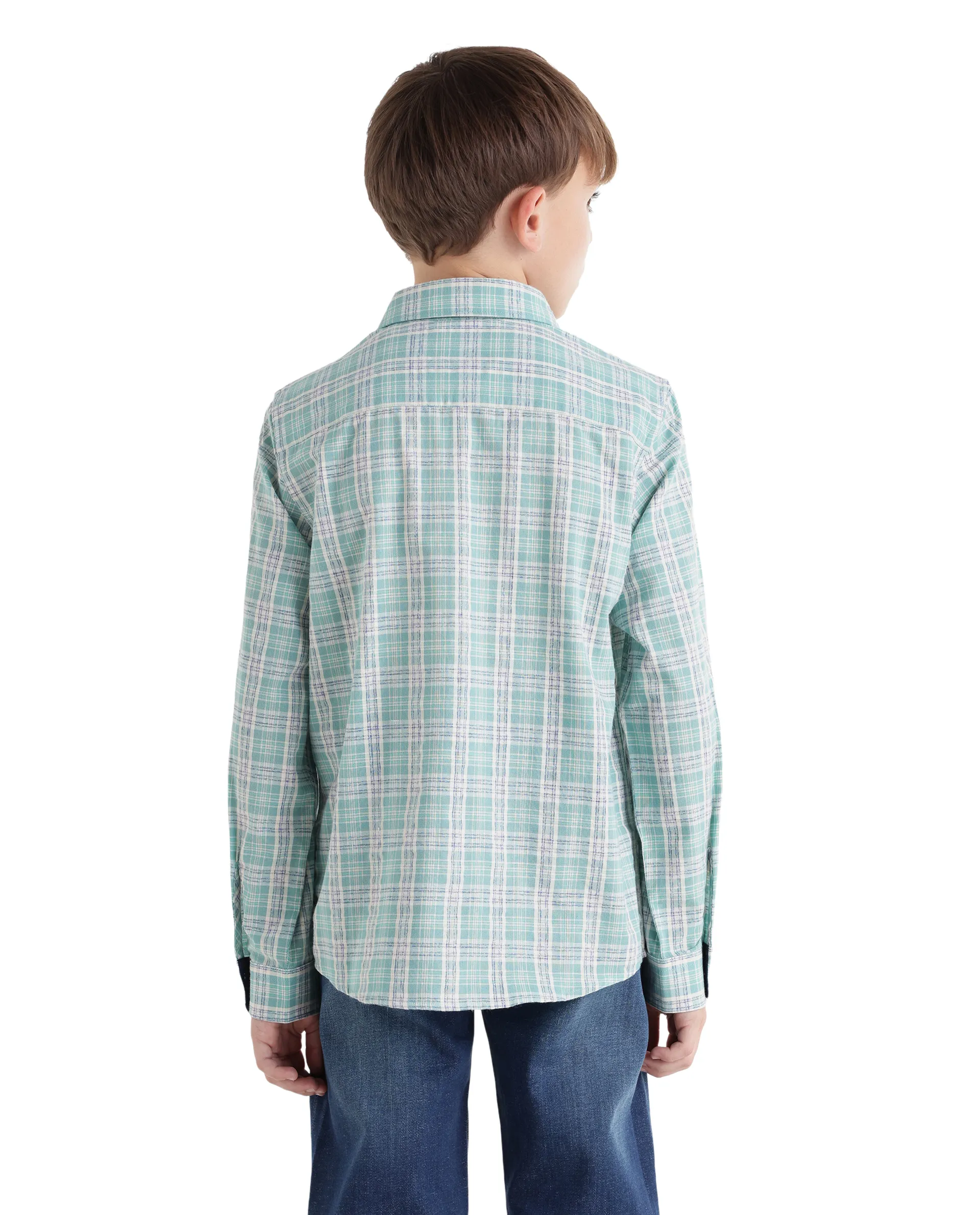 Rare Ones Kids Venzor Light Green Cotton Fabric Button Closure Regular Fit Shirt - Image 7