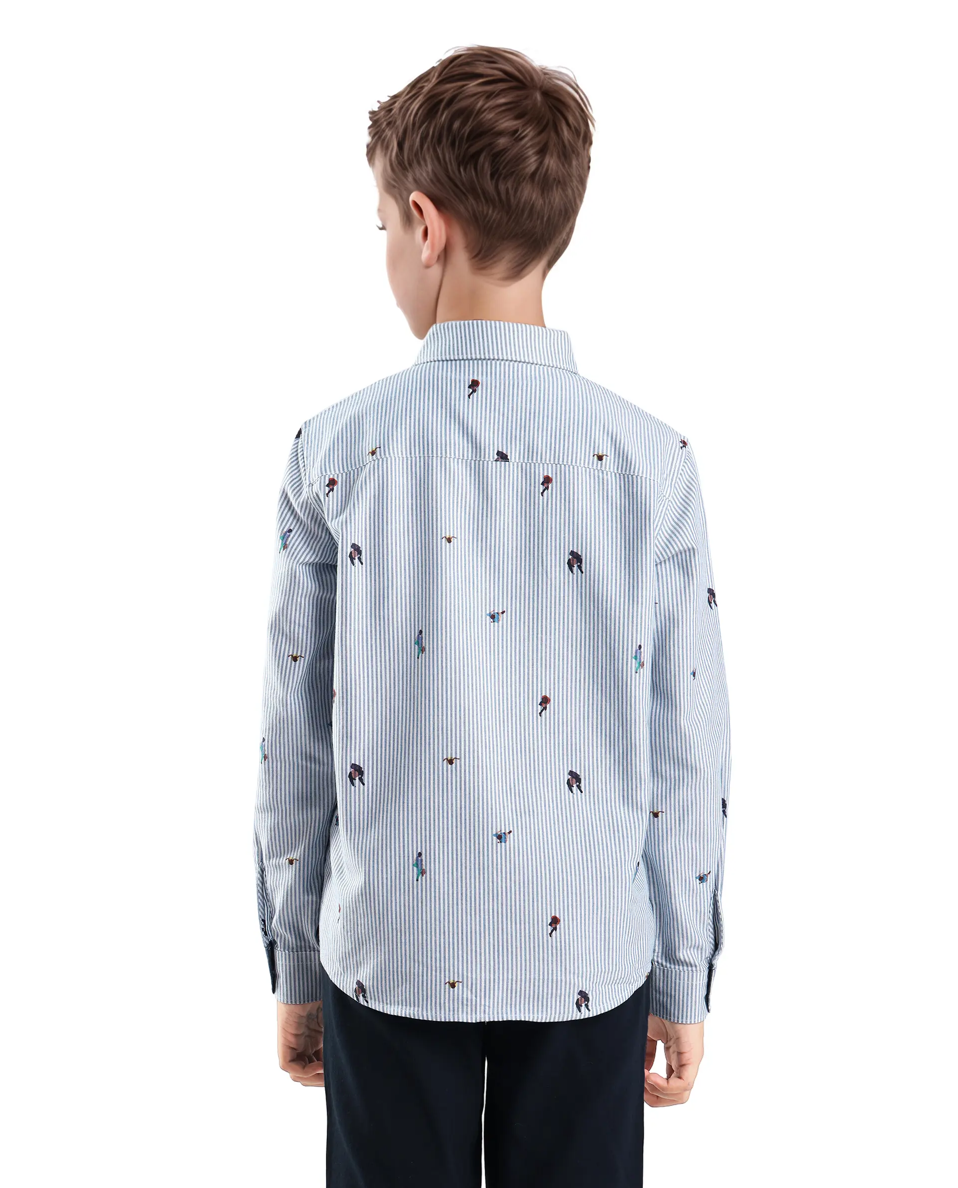 Rare Ones Kids Zeme Blue Cotton Button Closure Spread Collar Printed Full Sleeves Regular Fit Shirt - Image 7