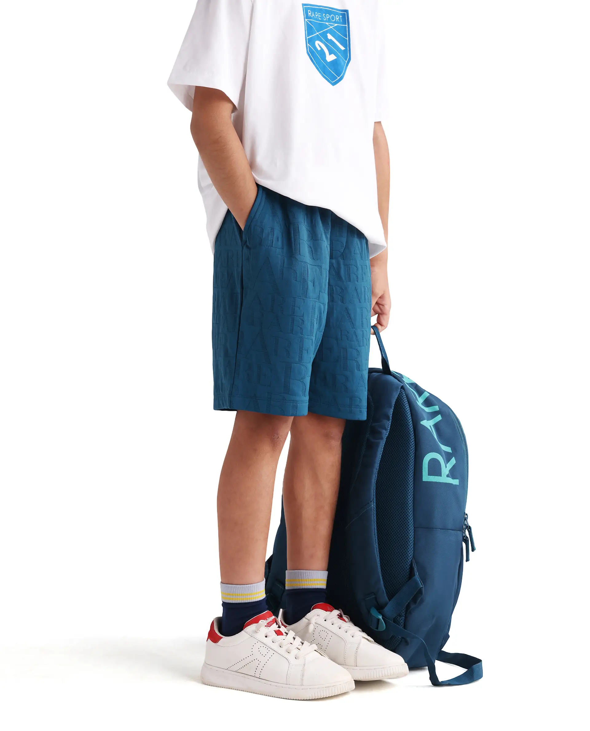 Rare Ones Kids Alti-B Teal Polyester Blend Drawstring Closure All Over Print Regular Fit Shorts - Image 2
