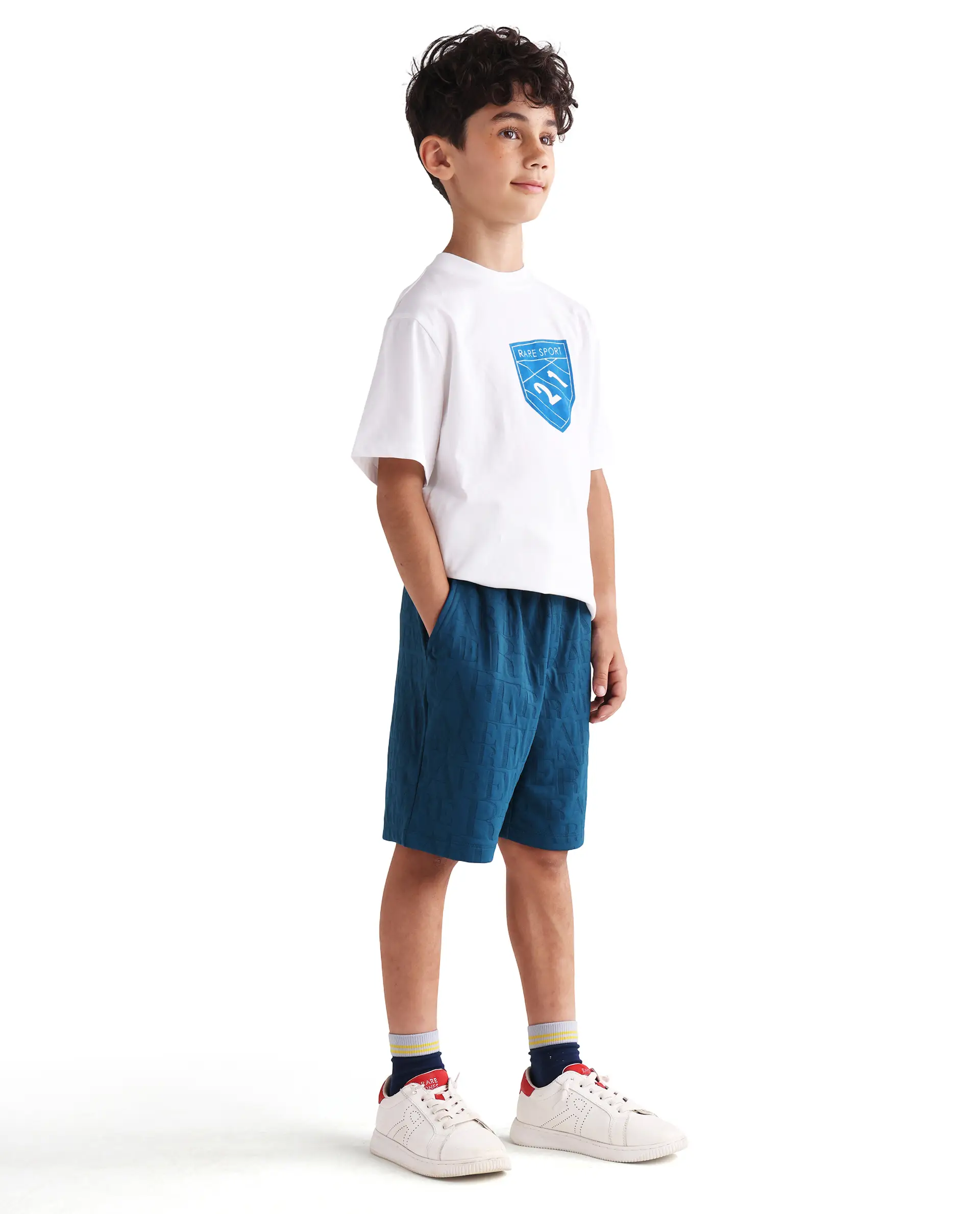 Rare Ones Kids Alti-B Teal Polyester Blend Drawstring Closure All Over Print Regular Fit Shorts - Image 4