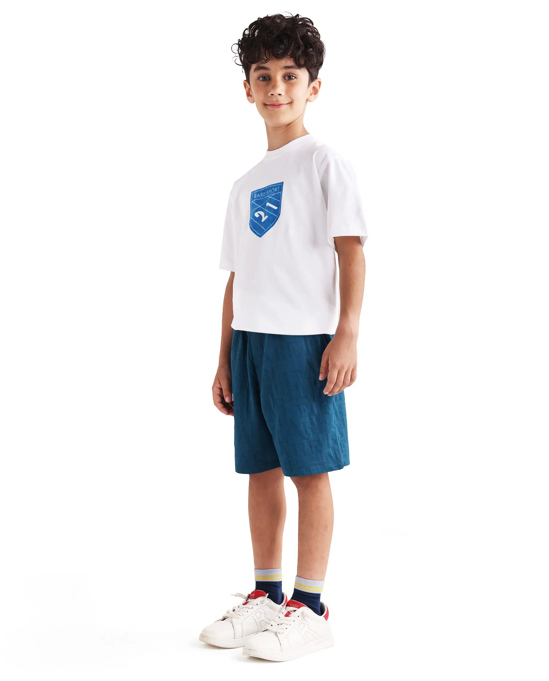 Rare Ones Kids Alti-B Teal Polyester Blend Drawstring Closure All Over Print Regular Fit Shorts - Image 5