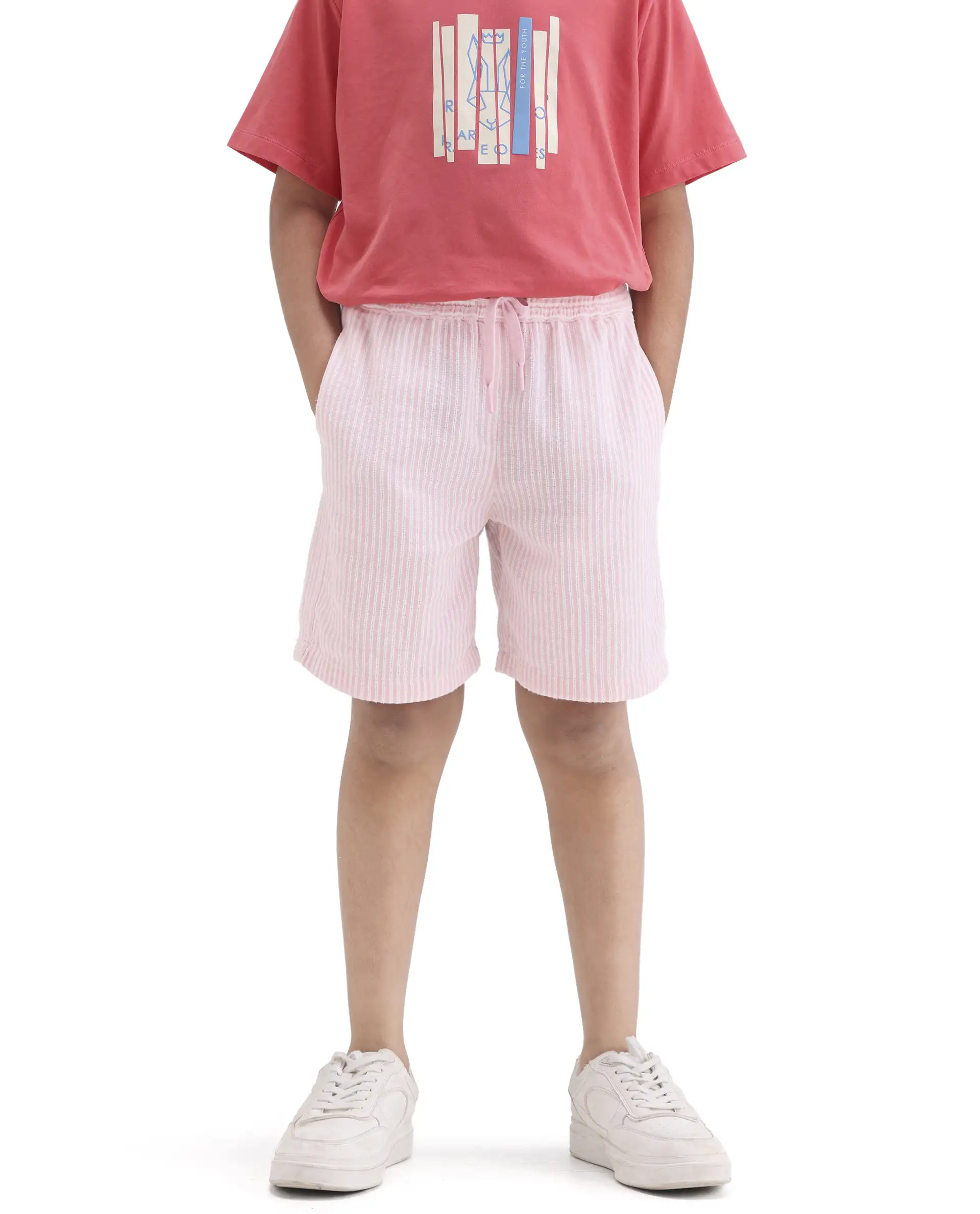 Rare Ones Kids Clyd-B Pink Linen Blend Button Closure Regular Fit Shorts - Image 2