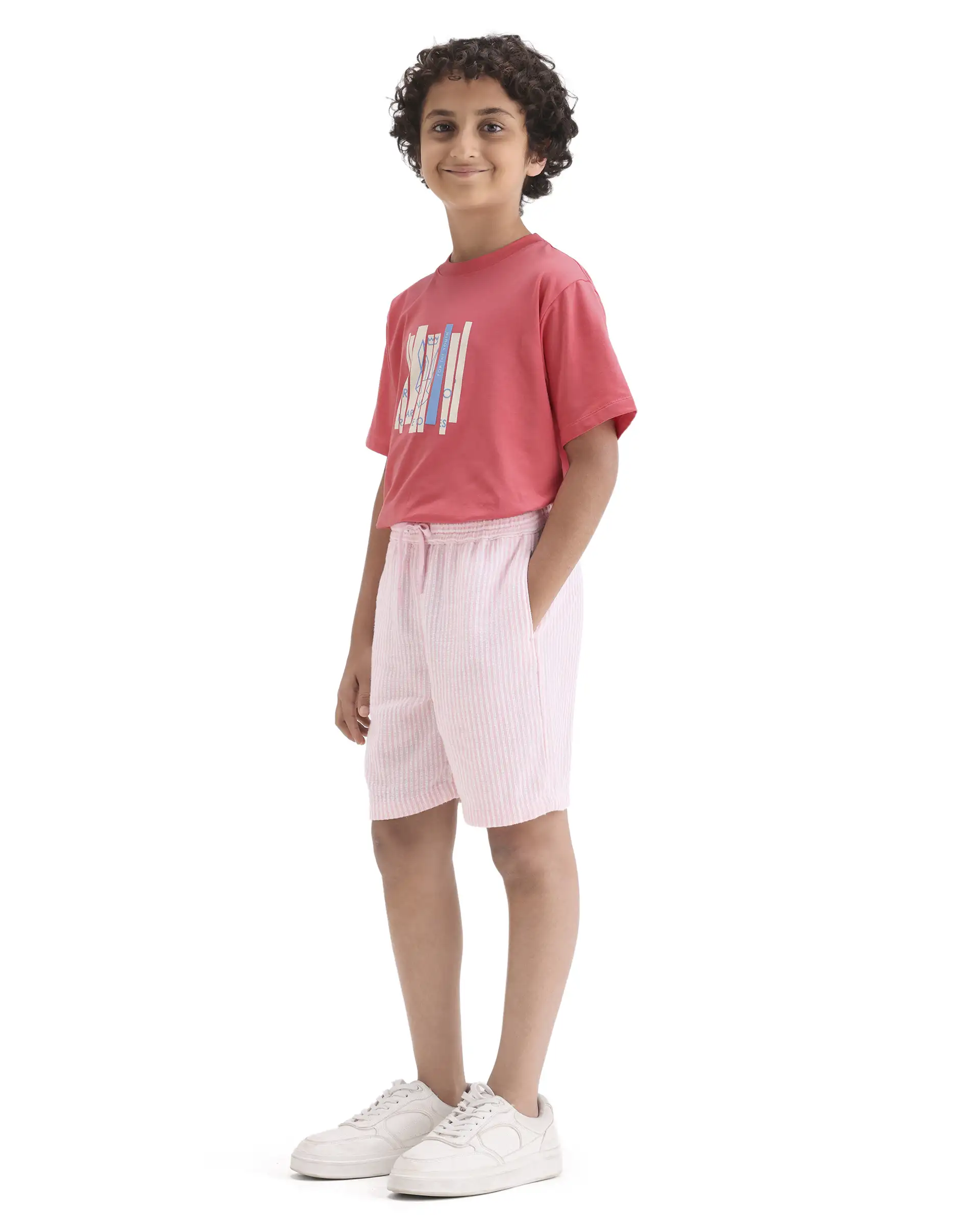 Rare Ones Kids Clyd-B Pink Linen Blend Button Closure Regular Fit Shorts - Image 5