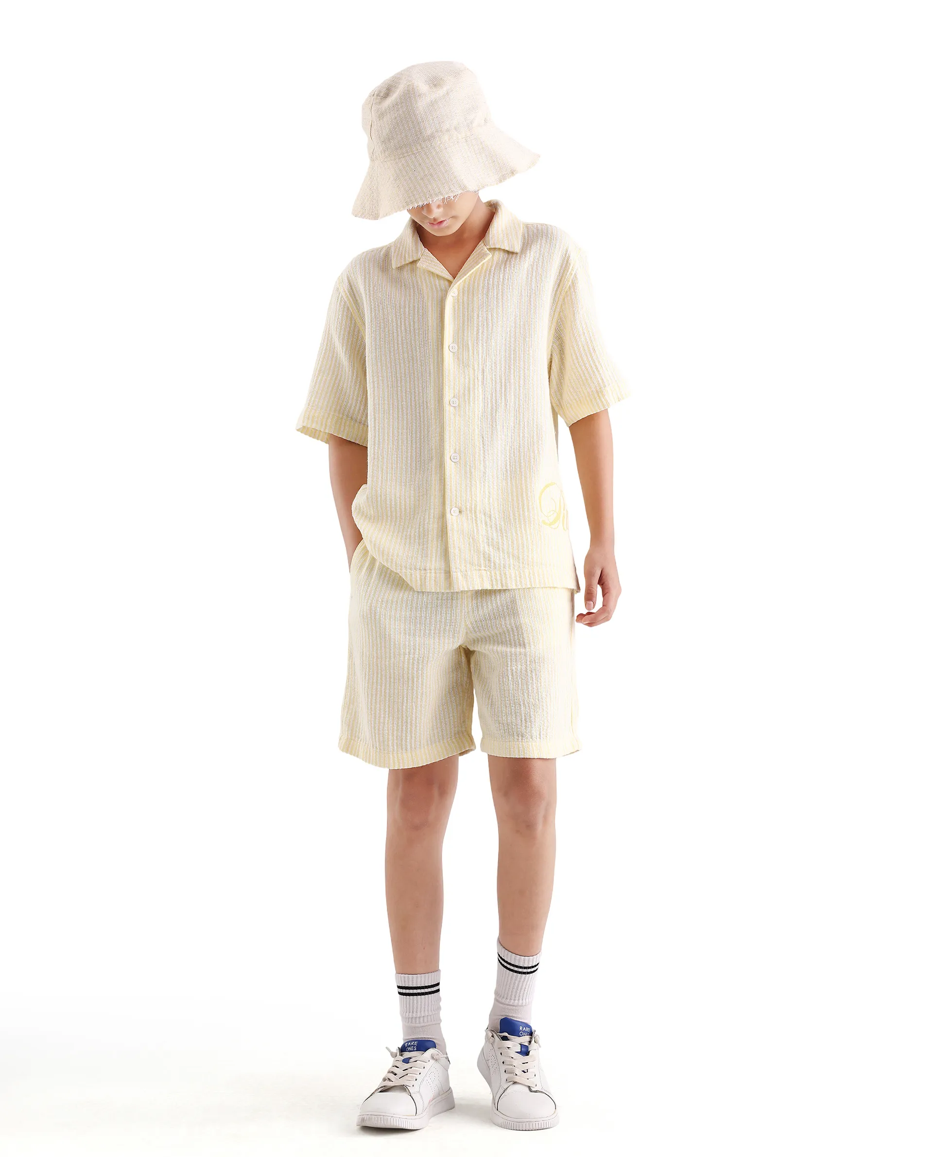 Rare Ones Kids Clyd-B Yellow Linen Blend Button Closure Regular Fit Shorts