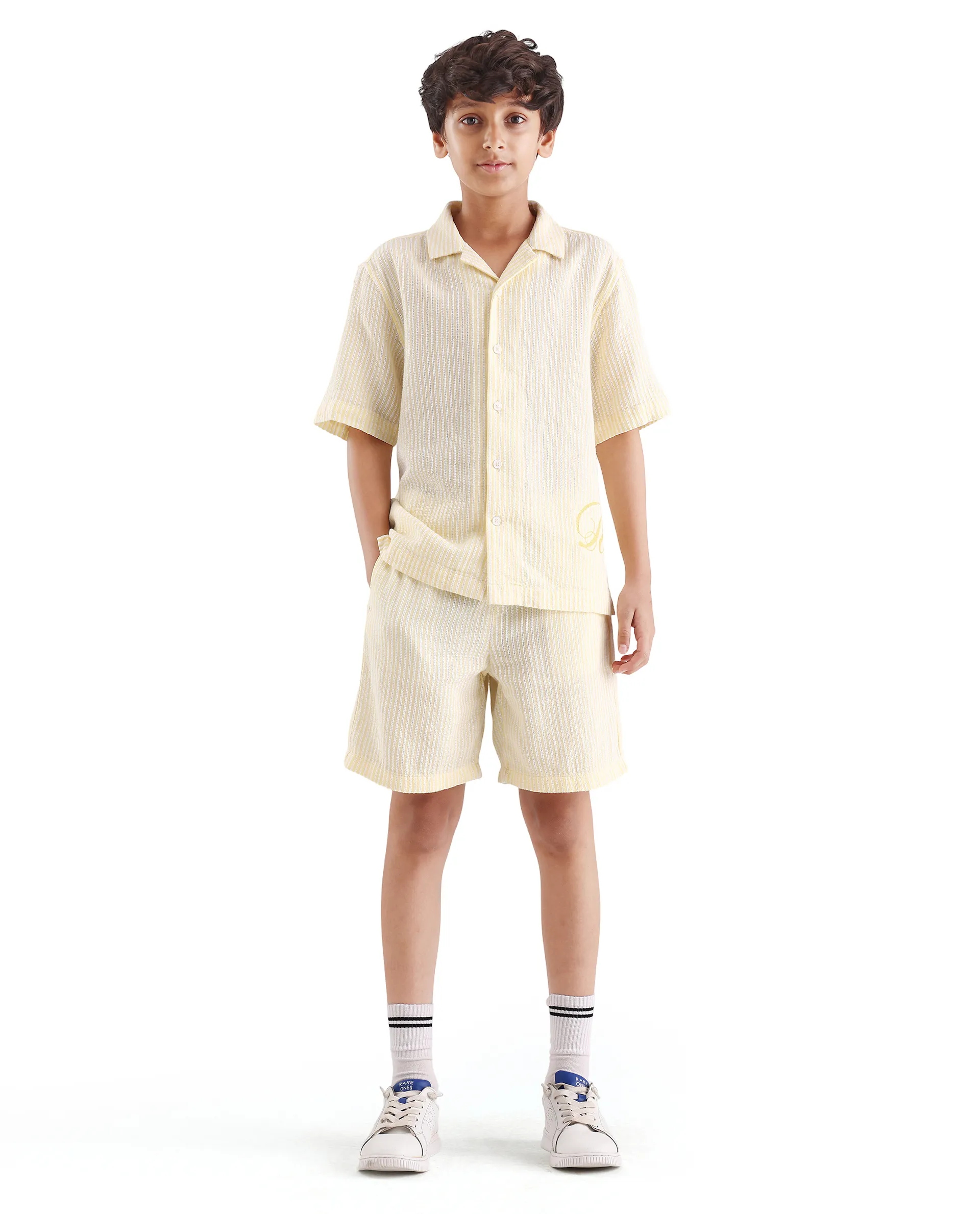 Rare Ones Kids Clyd-B Yellow Linen Blend Button Closure Regular Fit Shorts - Image 5