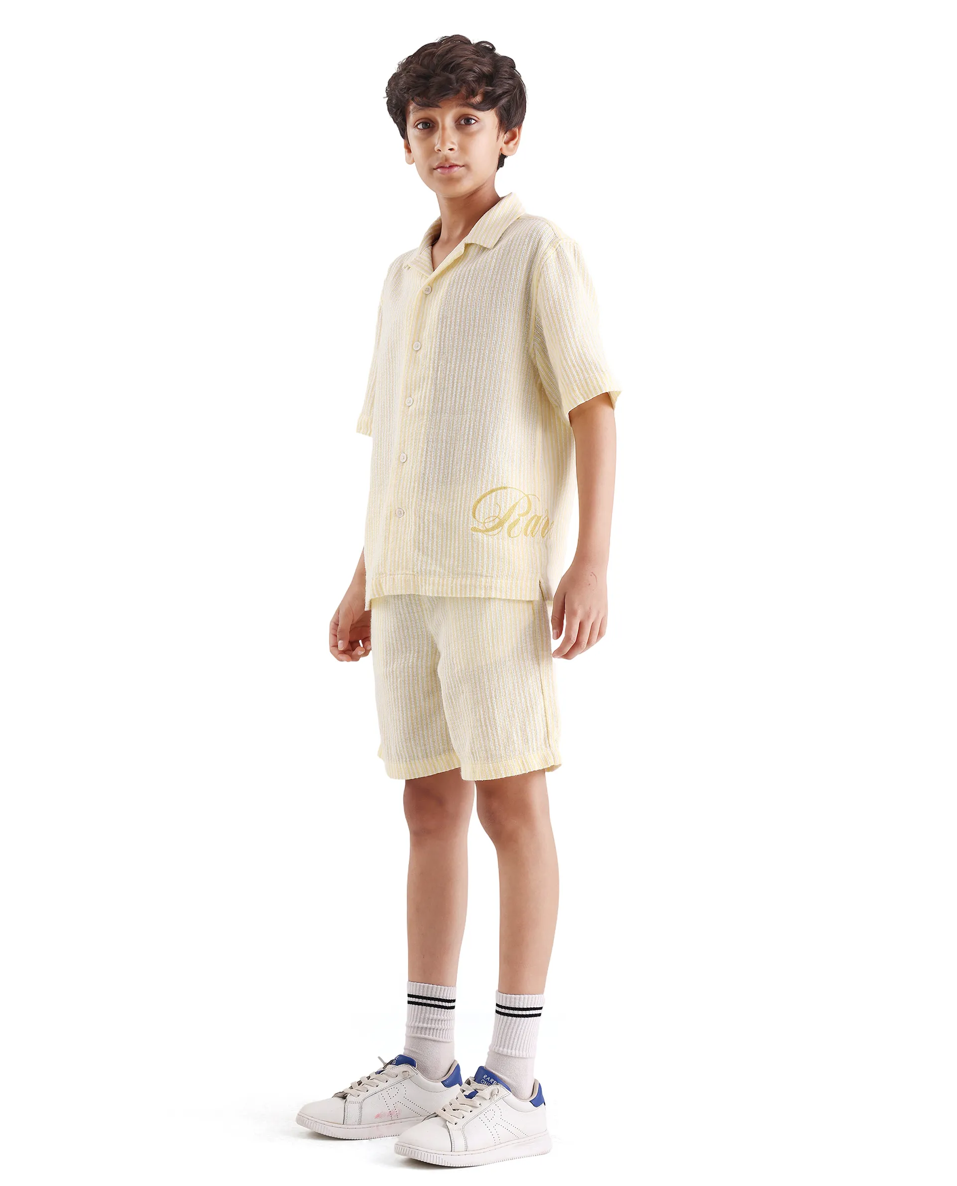 Rare Ones Kids Clyd-B Yellow Linen Blend Button Closure Regular Fit Shorts - Image 6