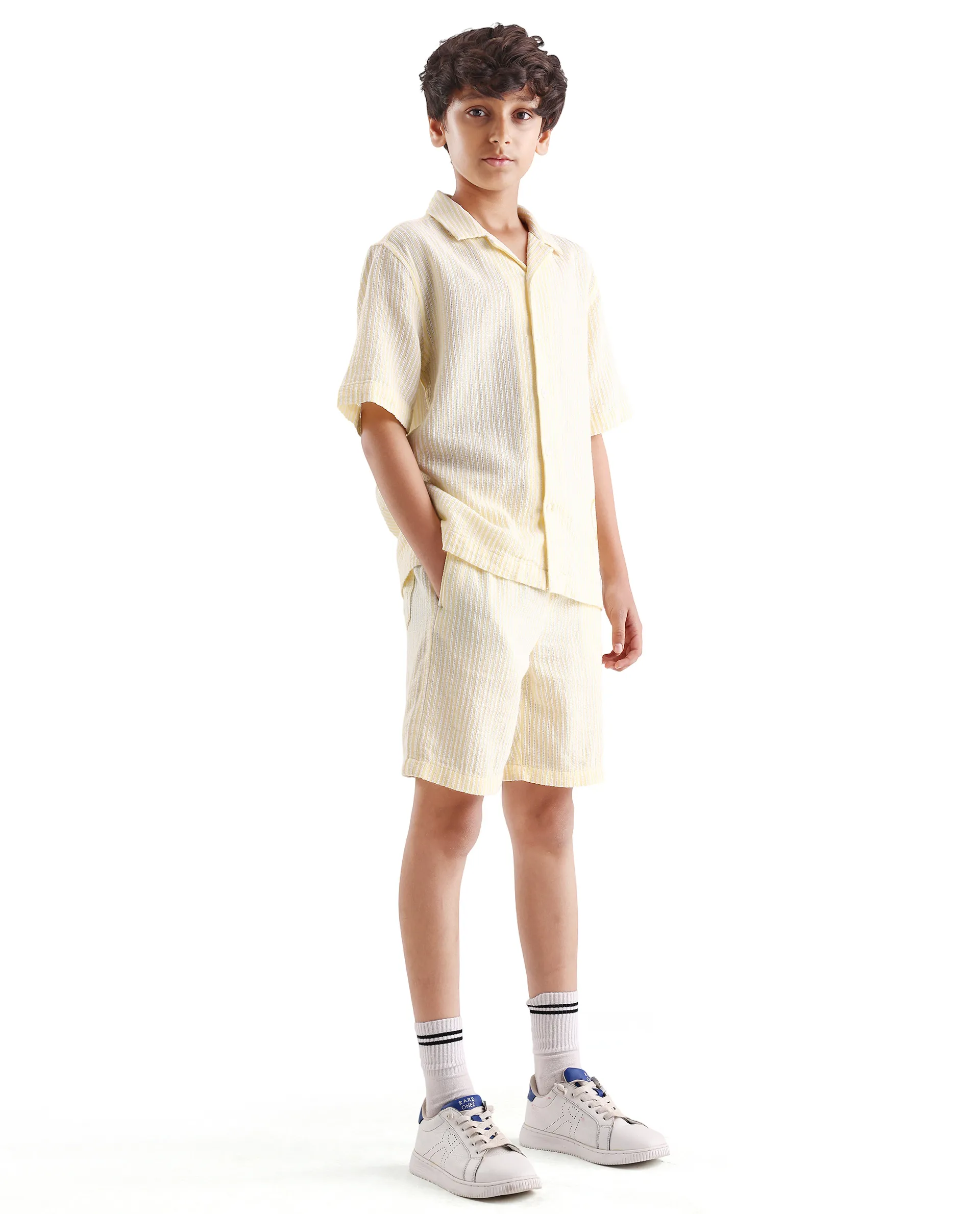 Rare Ones Kids Clyd-B Yellow Linen Blend Button Closure Regular Fit Shorts - Image 7