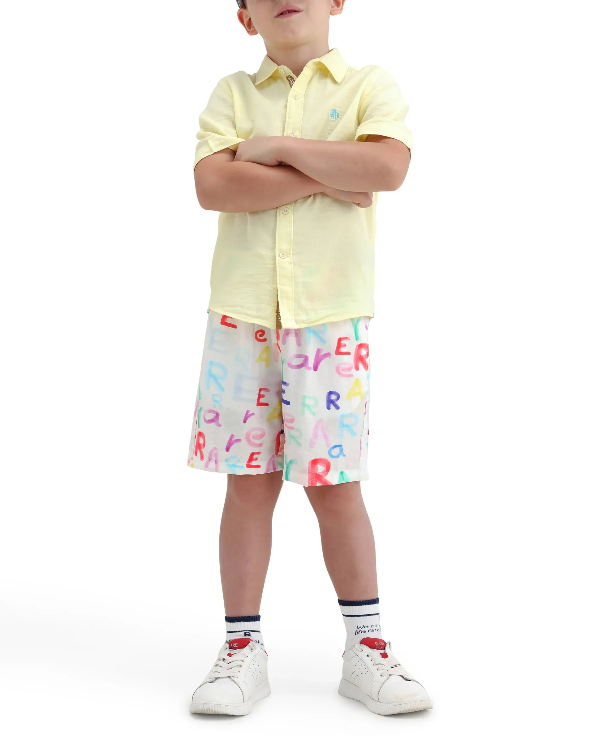Rare Ones Kids Cron-B Off White Viscose Blend Button Closure Regular Fit Shorts - Image 3