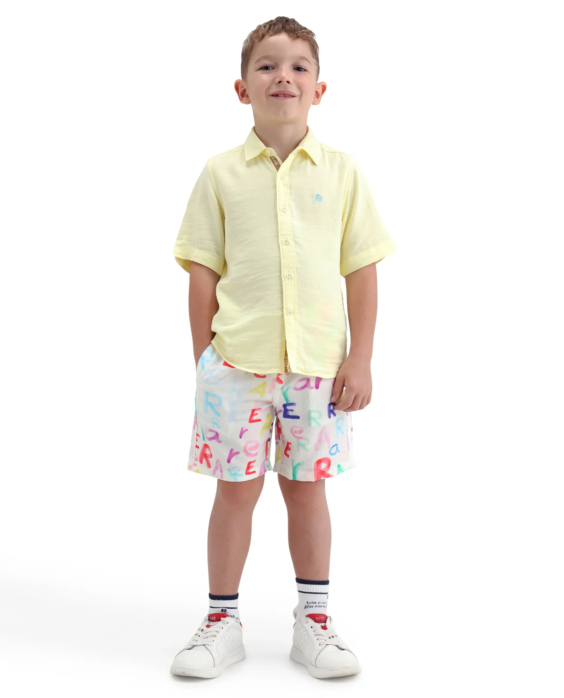 Rare Ones Kids Cron-B Off White Viscose Blend Button Closure Regular Fit Shorts - Image 5