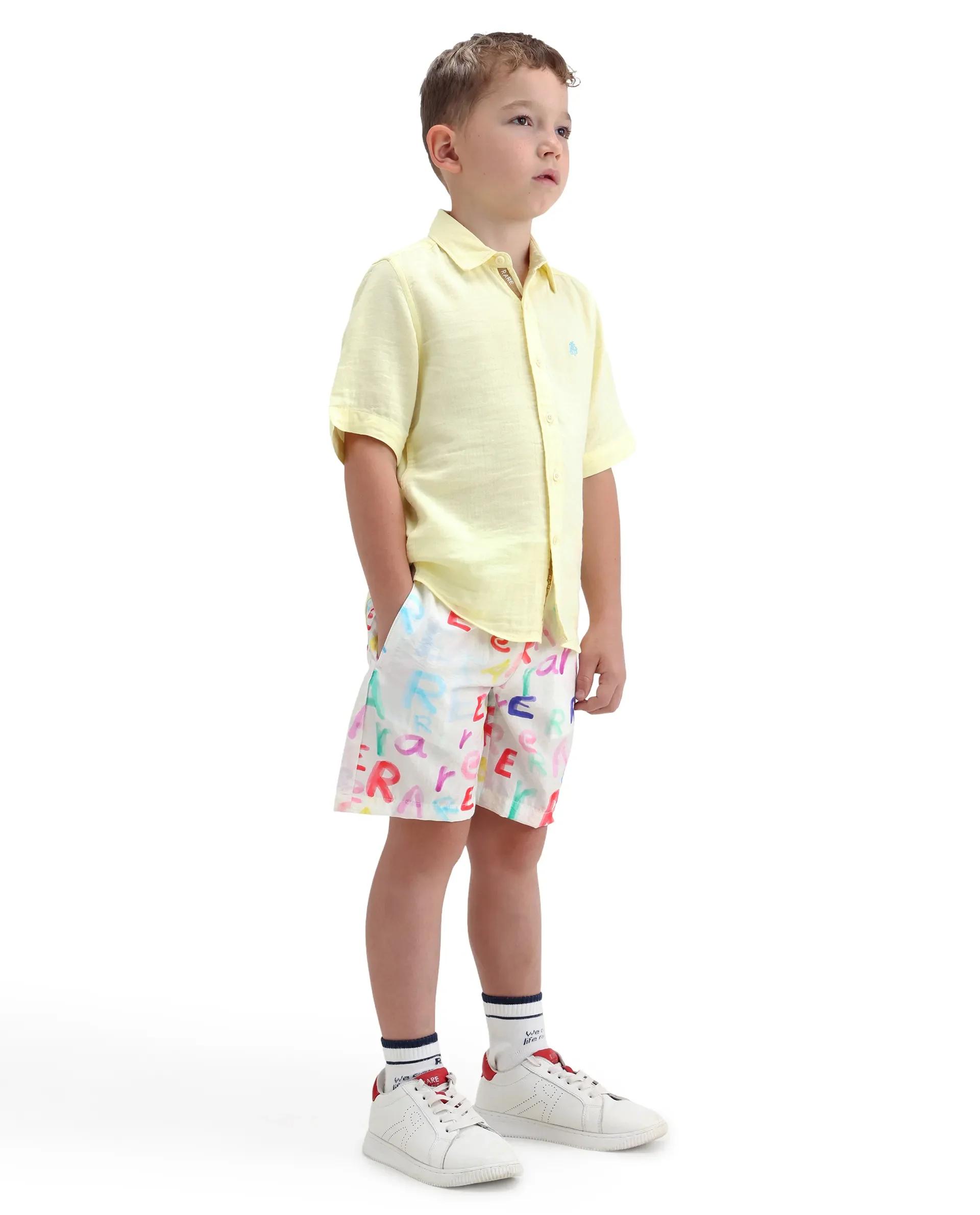 Rare Ones Kids Cron-B Off White Viscose Blend Button Closure Regular Fit Shorts - Image 6