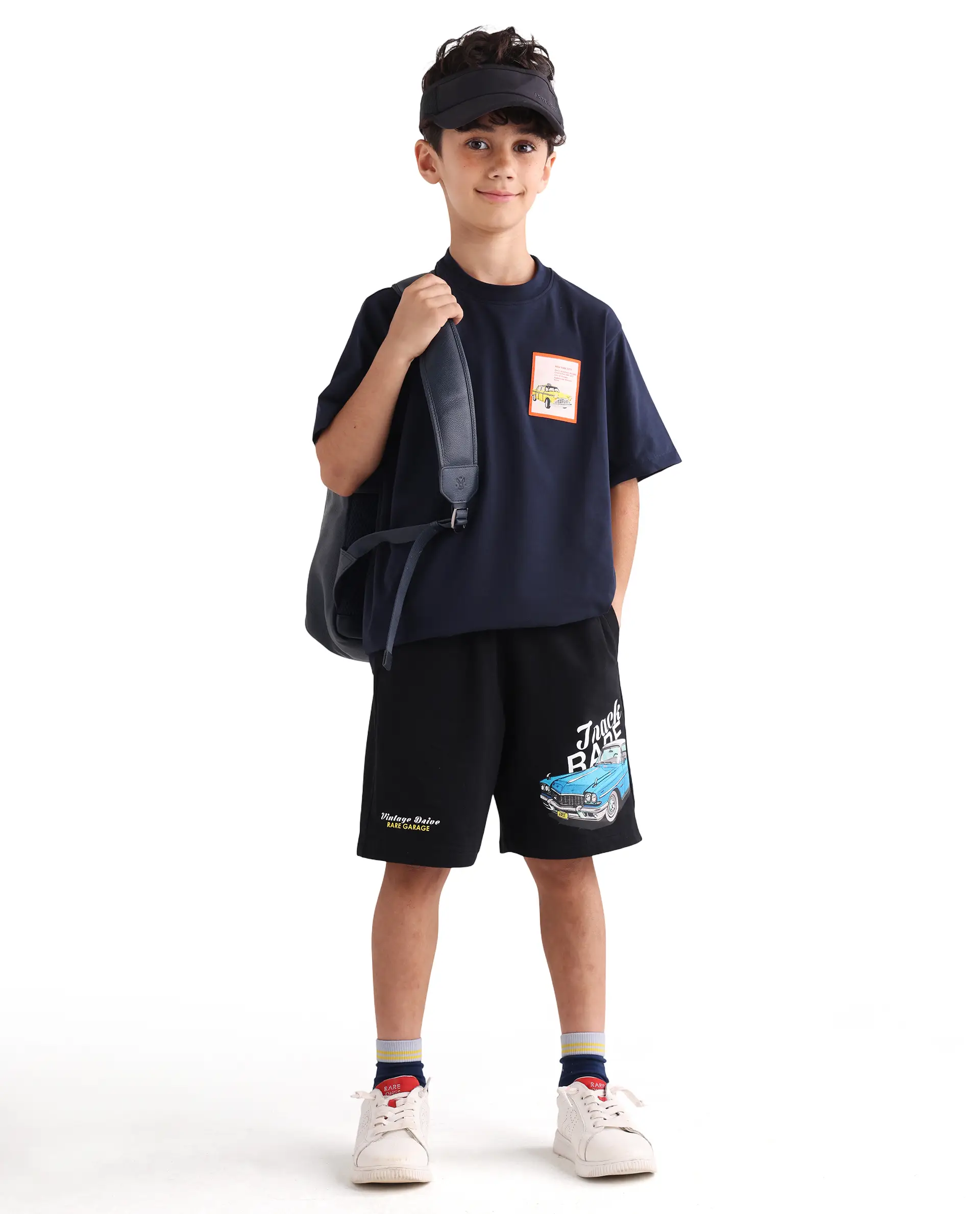 Rare Ones Kids Cubi-B Black Cotton Fabric Drawstring Closure Digital Print Regular Fit Shorts
