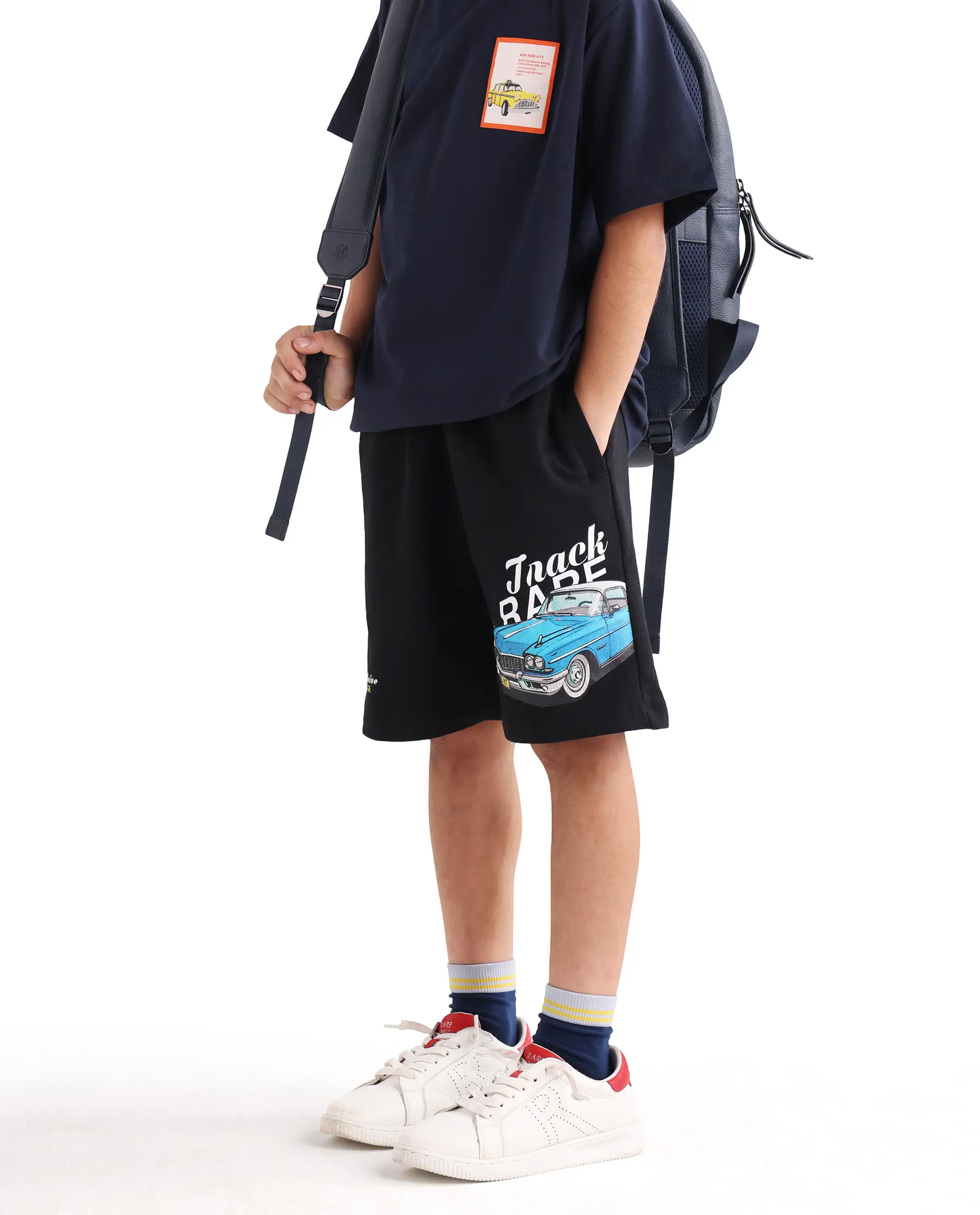 Rare Ones Kids Cubi-B Black Cotton Fabric Drawstring Closure Digital Print Regular Fit Shorts - Image 2