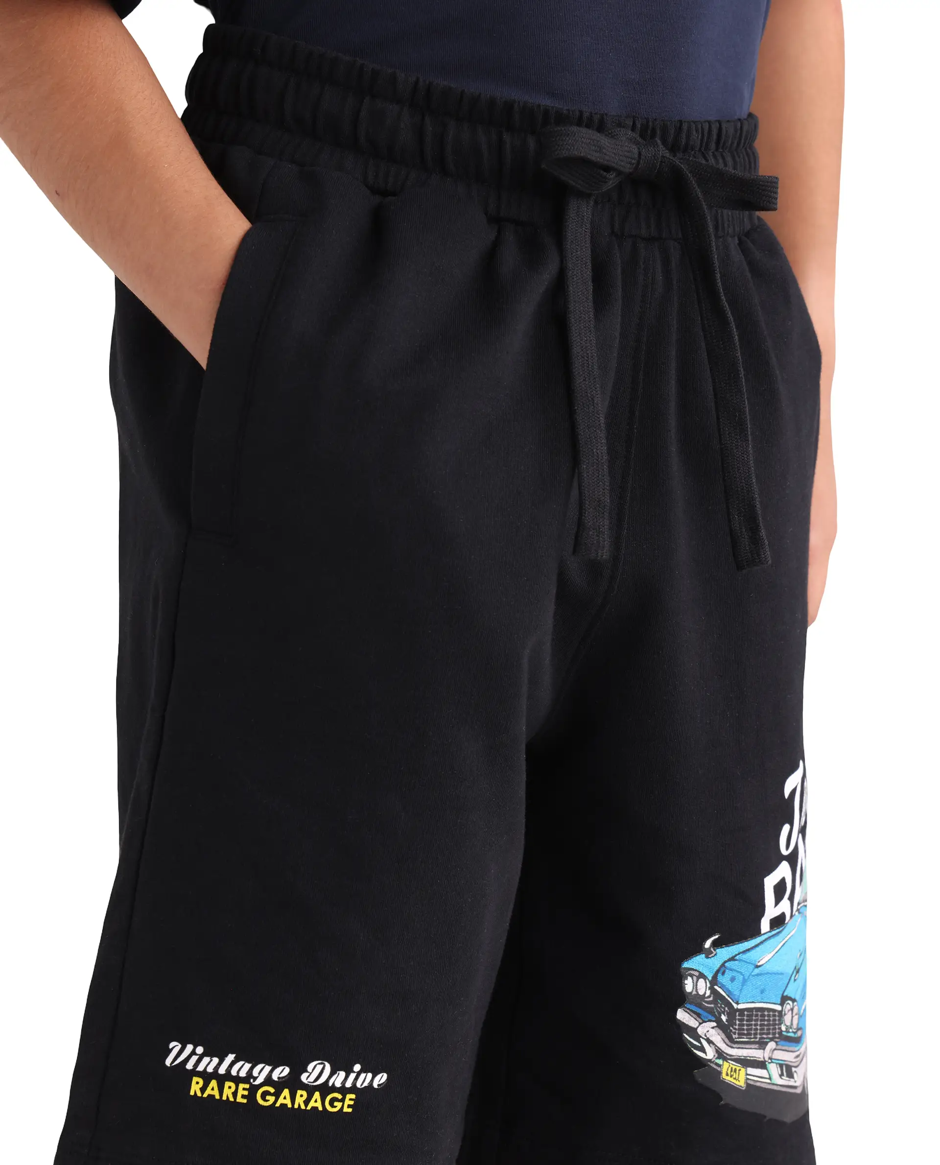 Rare Ones Kids Cubi-B Black Cotton Fabric Drawstring Closure Digital Print Regular Fit Shorts - Image 3
