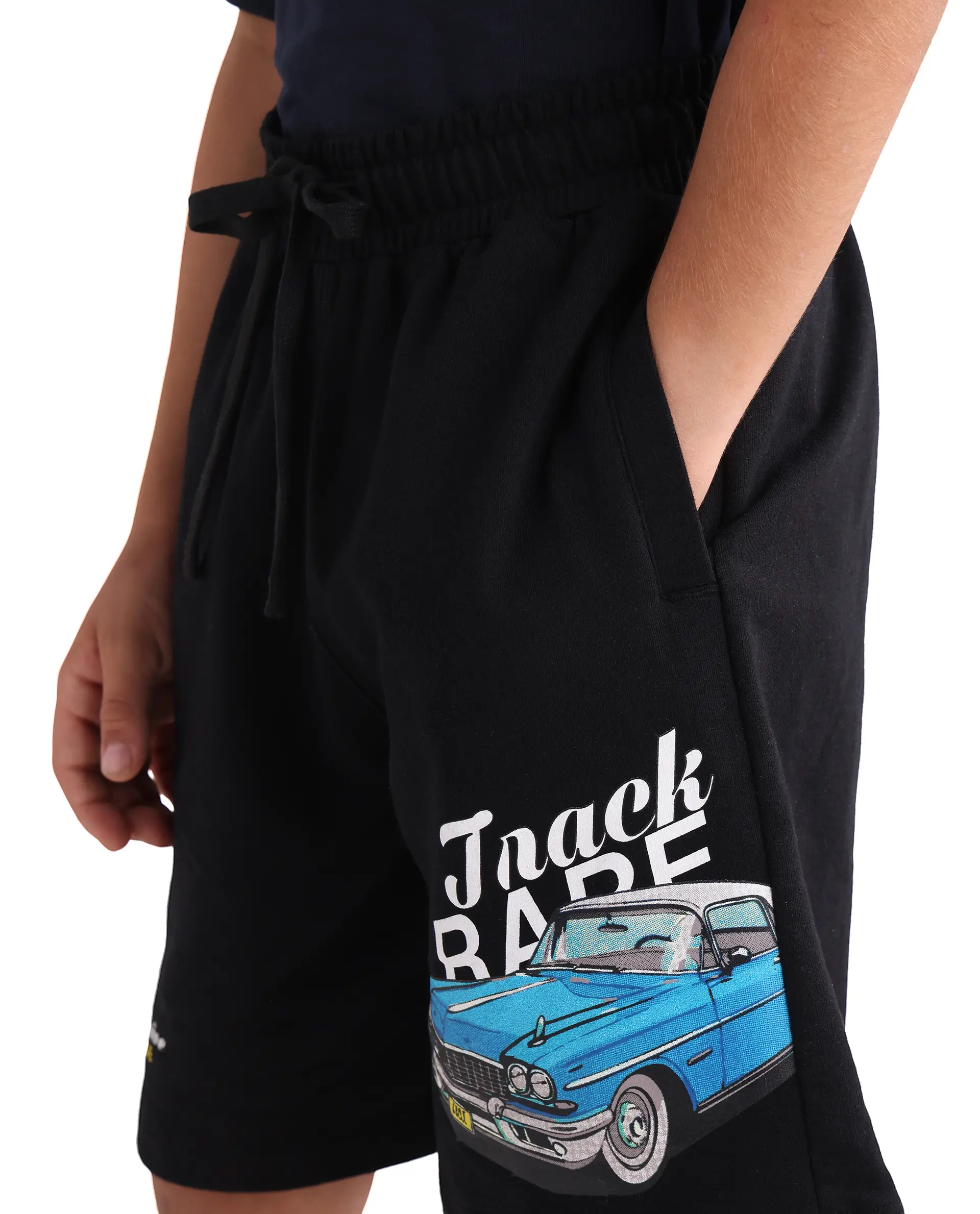 Rare Ones Kids Cubi-B Black Cotton Fabric Drawstring Closure Digital Print Regular Fit Shorts - Image 4