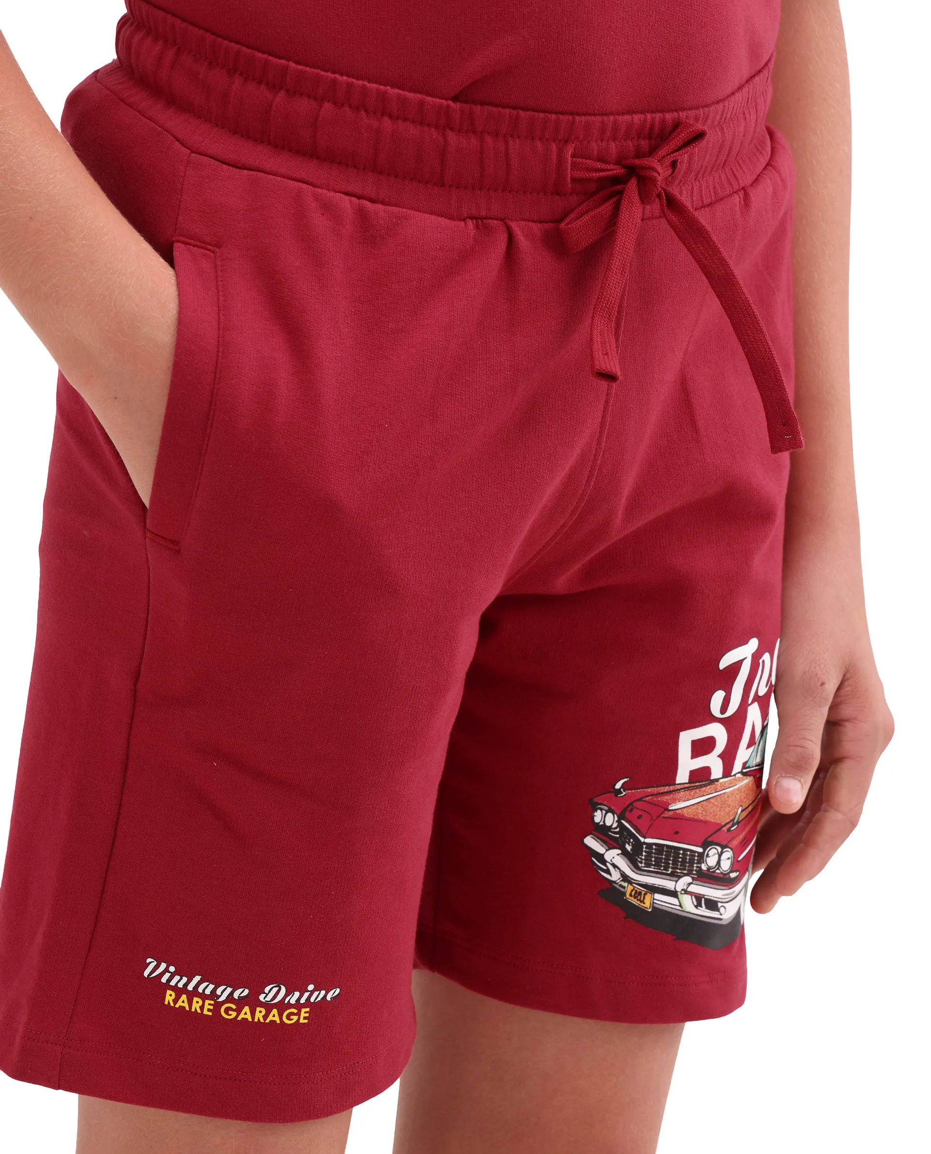 Rare Ones Kids Cubi-B Red Cotton Fabric Drawstring Closure Digital Print Regular Fit Shorts - Image 4