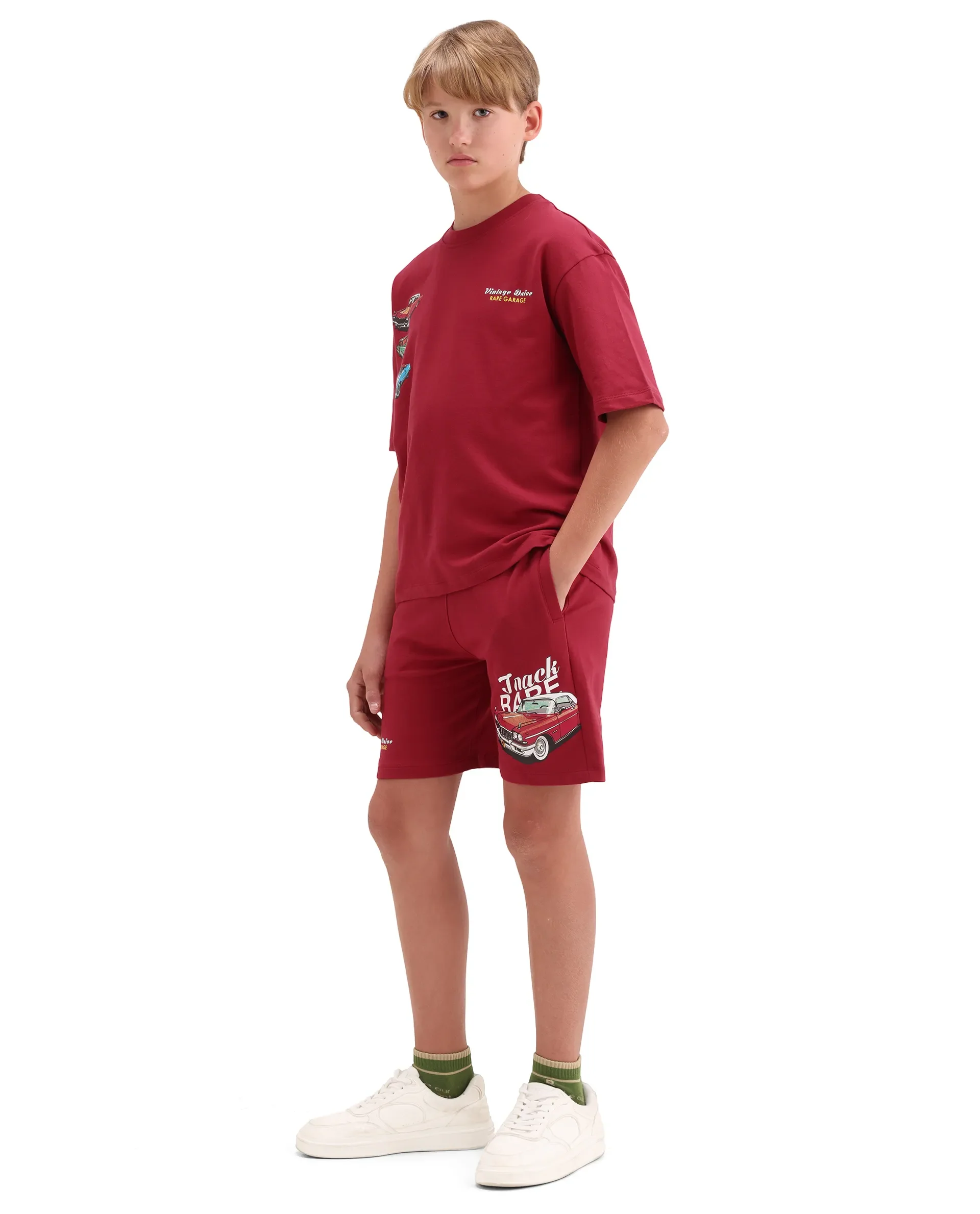 Rare Ones Kids Cubi-B Red Cotton Fabric Drawstring Closure Digital Print Regular Fit Shorts - Image 7