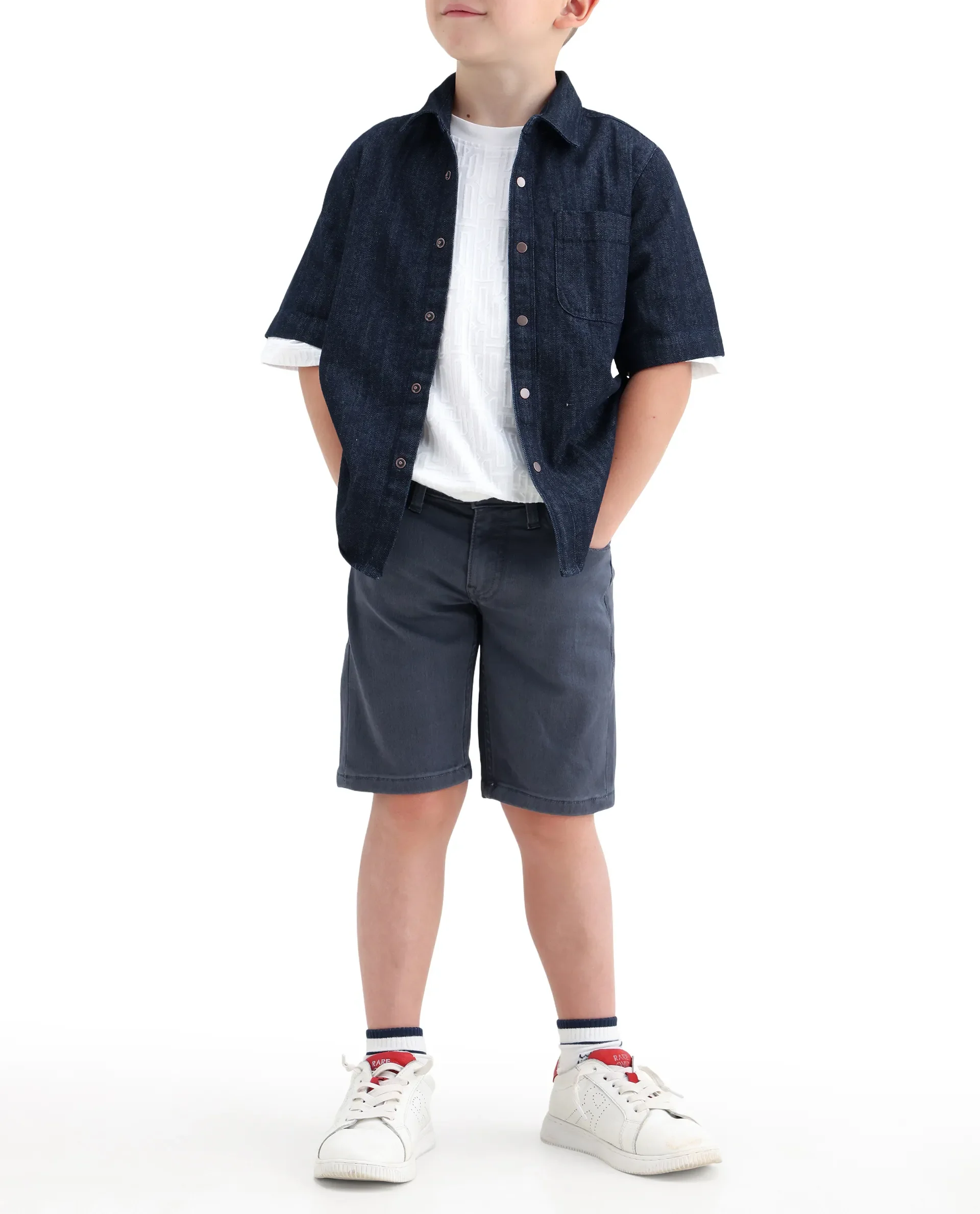 Rare Ones Kids Dell Grey Cotton Blend Fabric Button And Zipper Closure Regular Fit Shorts - Image 3