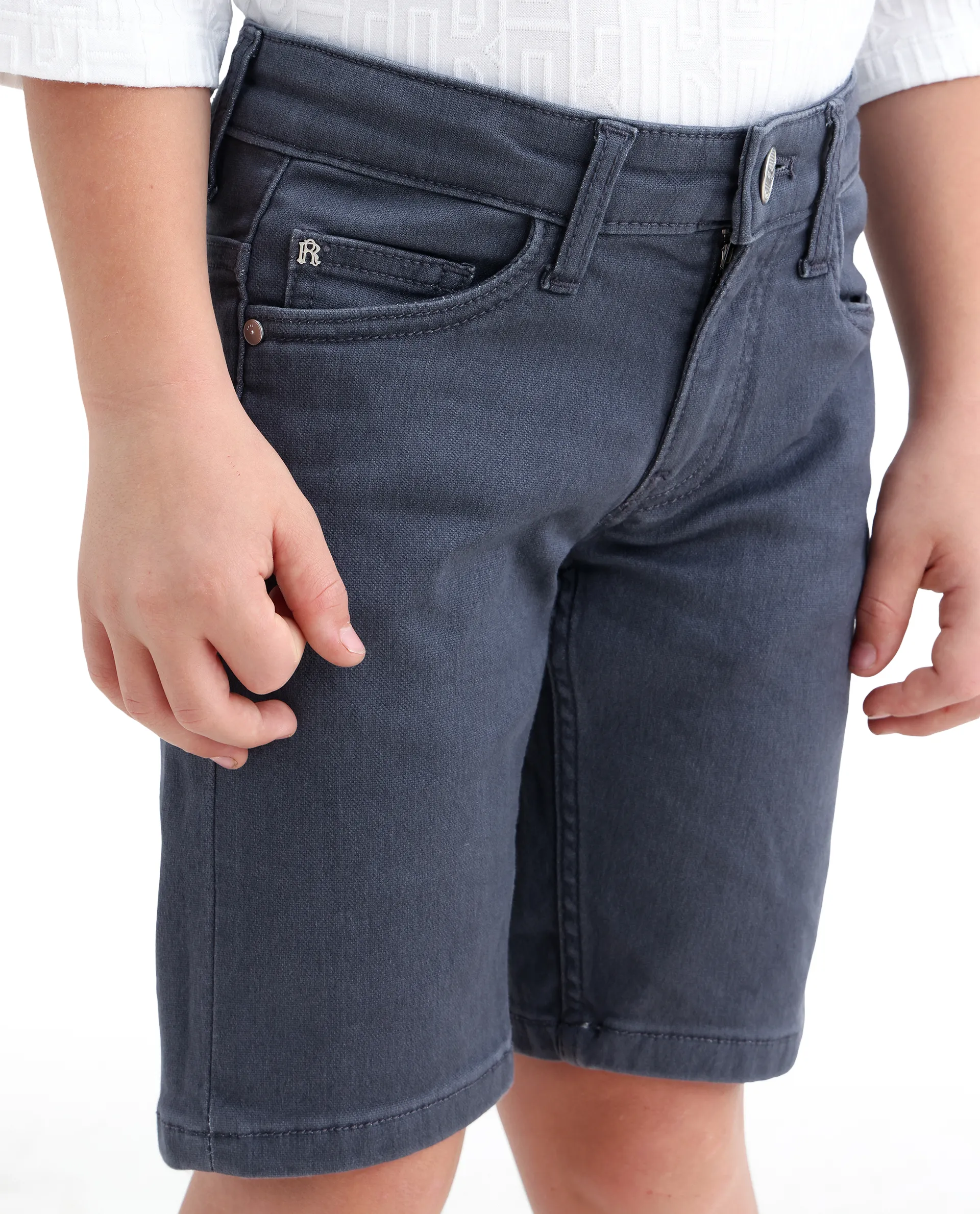 Rare Ones Kids Dell Grey Cotton Blend Fabric Button And Zipper Closure Regular Fit Shorts - Image 4