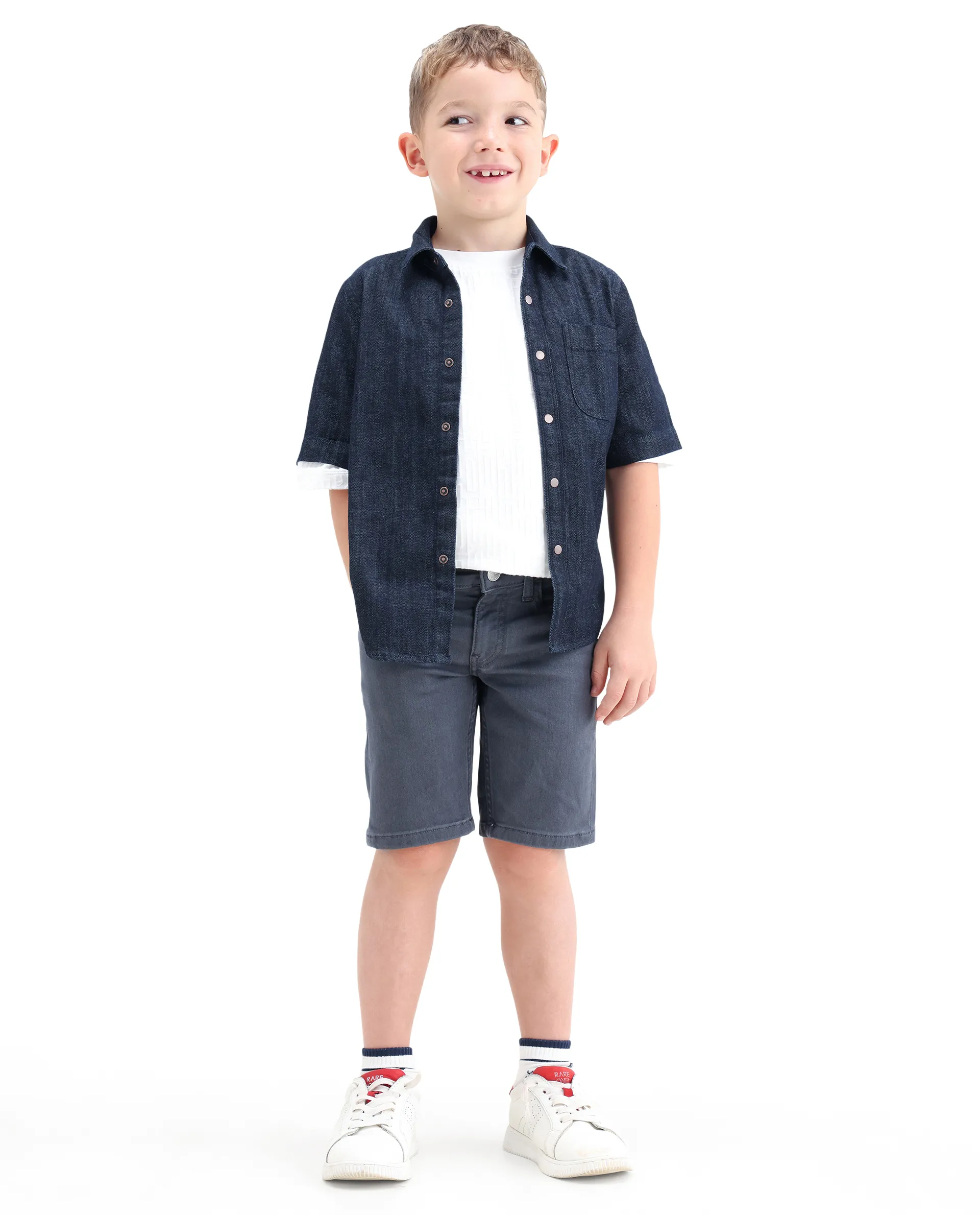 Rare Ones Kids Dell Grey Cotton Blend Fabric Button And Zipper Closure Regular Fit Shorts - Image 5