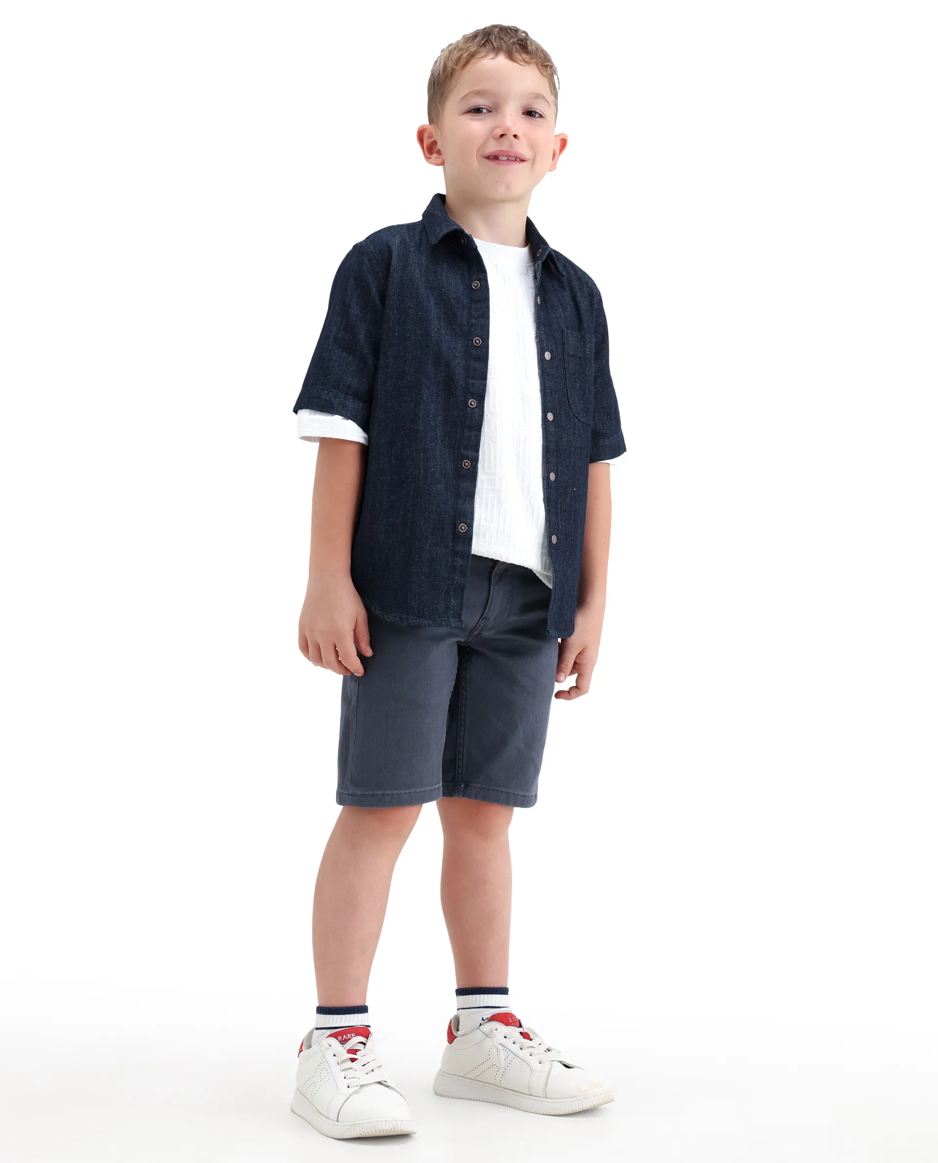 Rare Ones Kids Dell Grey Cotton Blend Fabric Button And Zipper Closure Regular Fit Shorts - Image 6