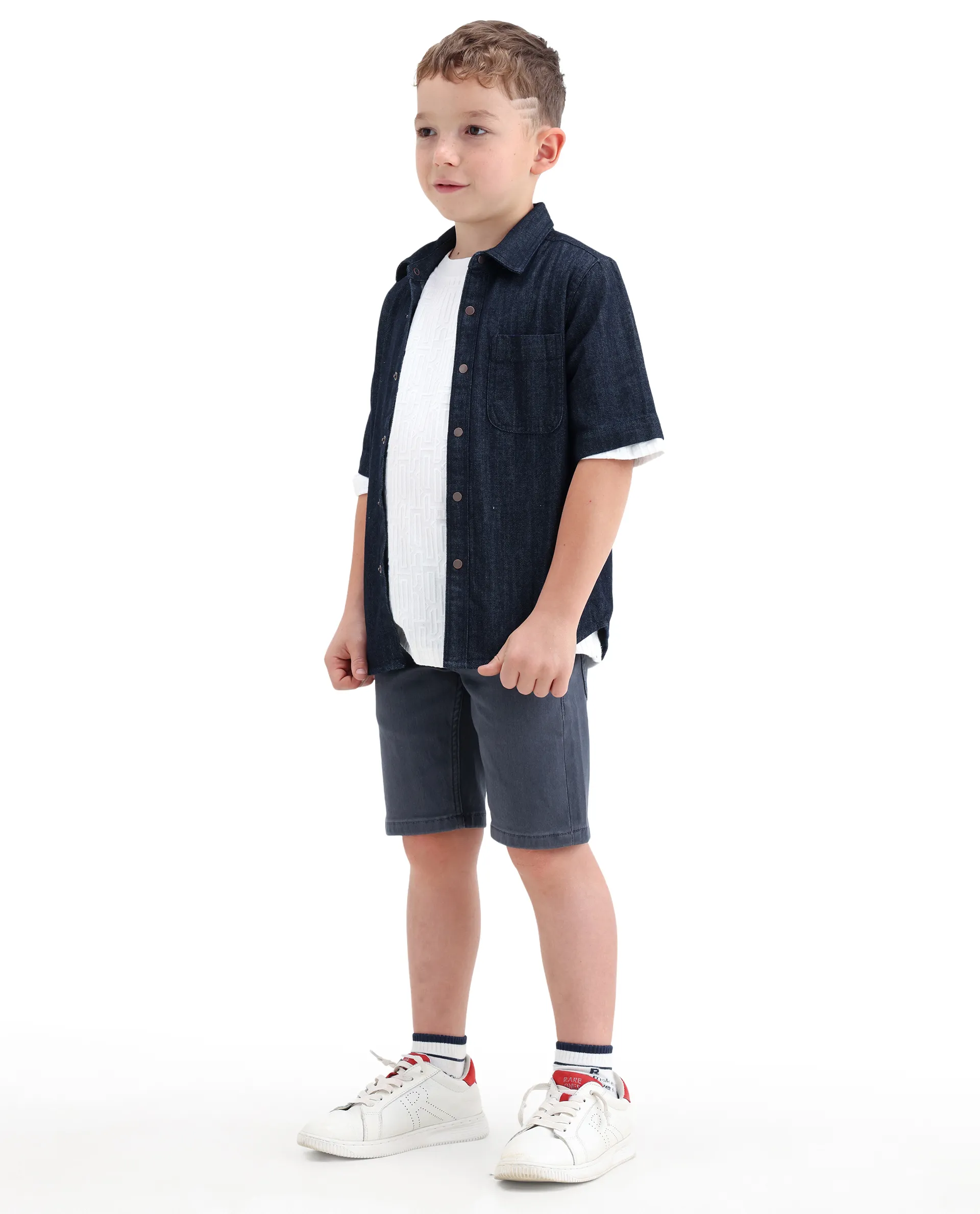 Rare Ones Kids Dell Grey Cotton Blend Fabric Button And Zipper Closure Regular Fit Shorts - Image 7