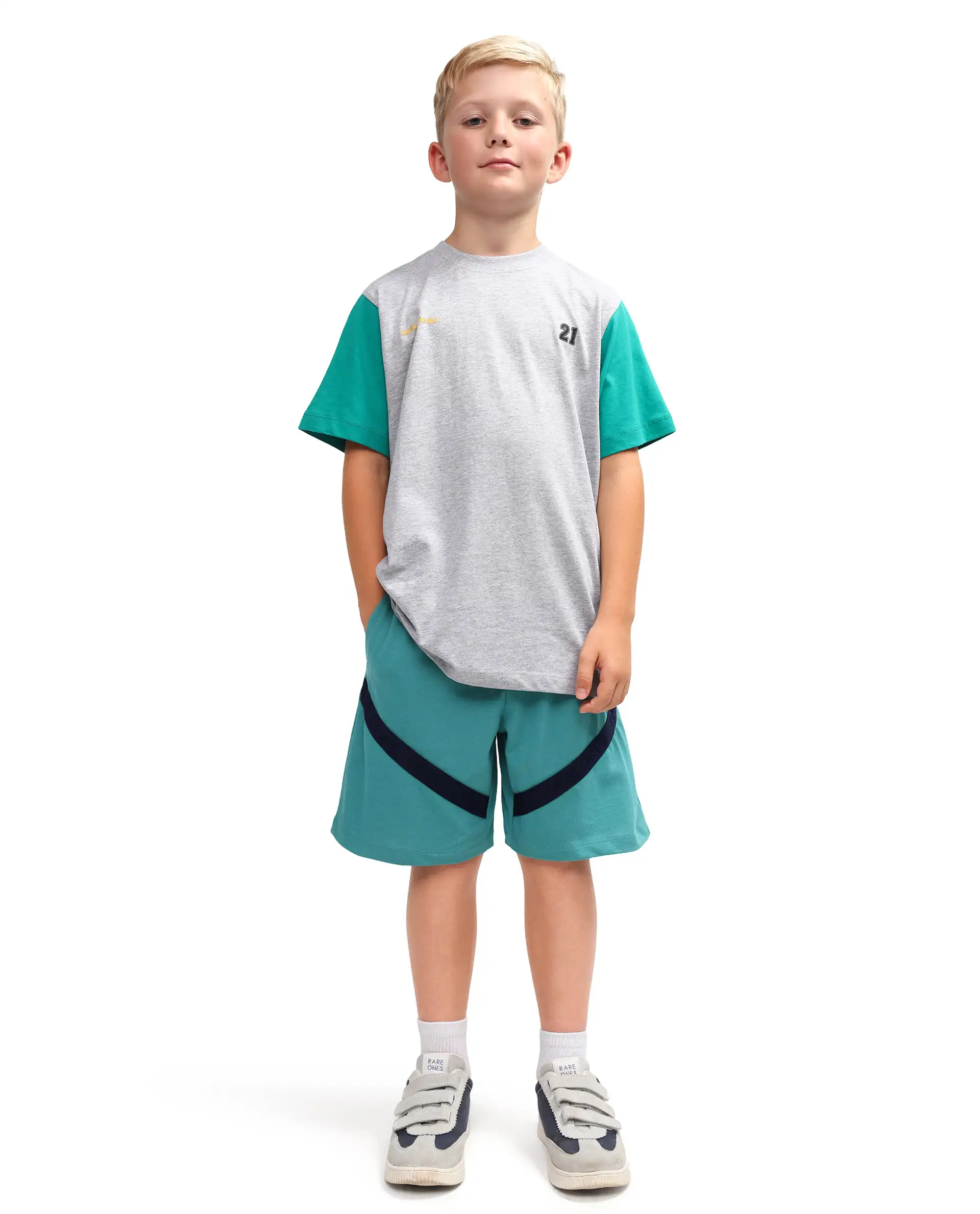 Rare Ones Kids Dream-B Teal Cotton Fabric Drawstring Closure Badge Applique Regular Fit Shorts - Image 2