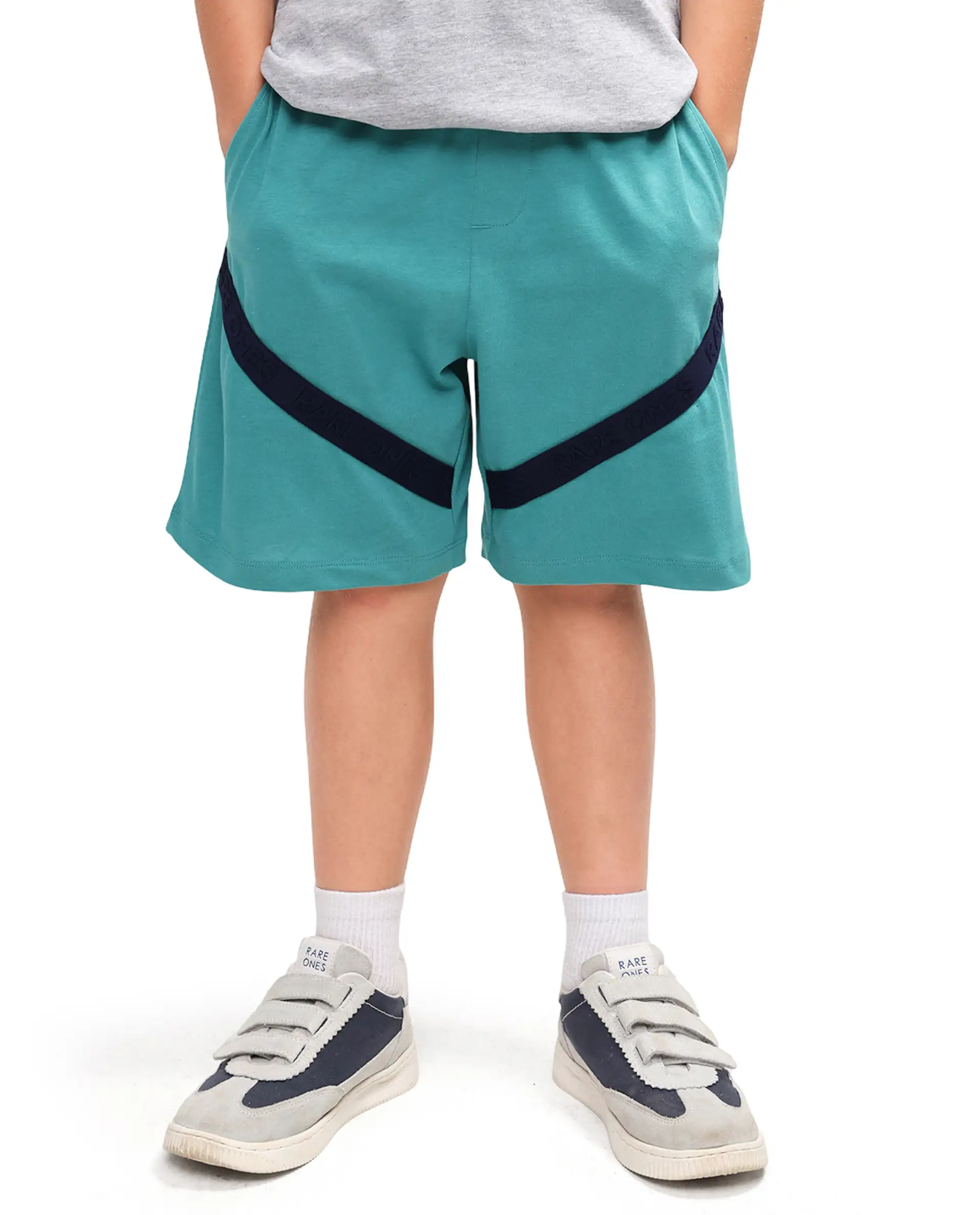 Rare Ones Kids Dream-B Teal Cotton Fabric Drawstring Closure Badge Applique Regular Fit Shorts - Image 3