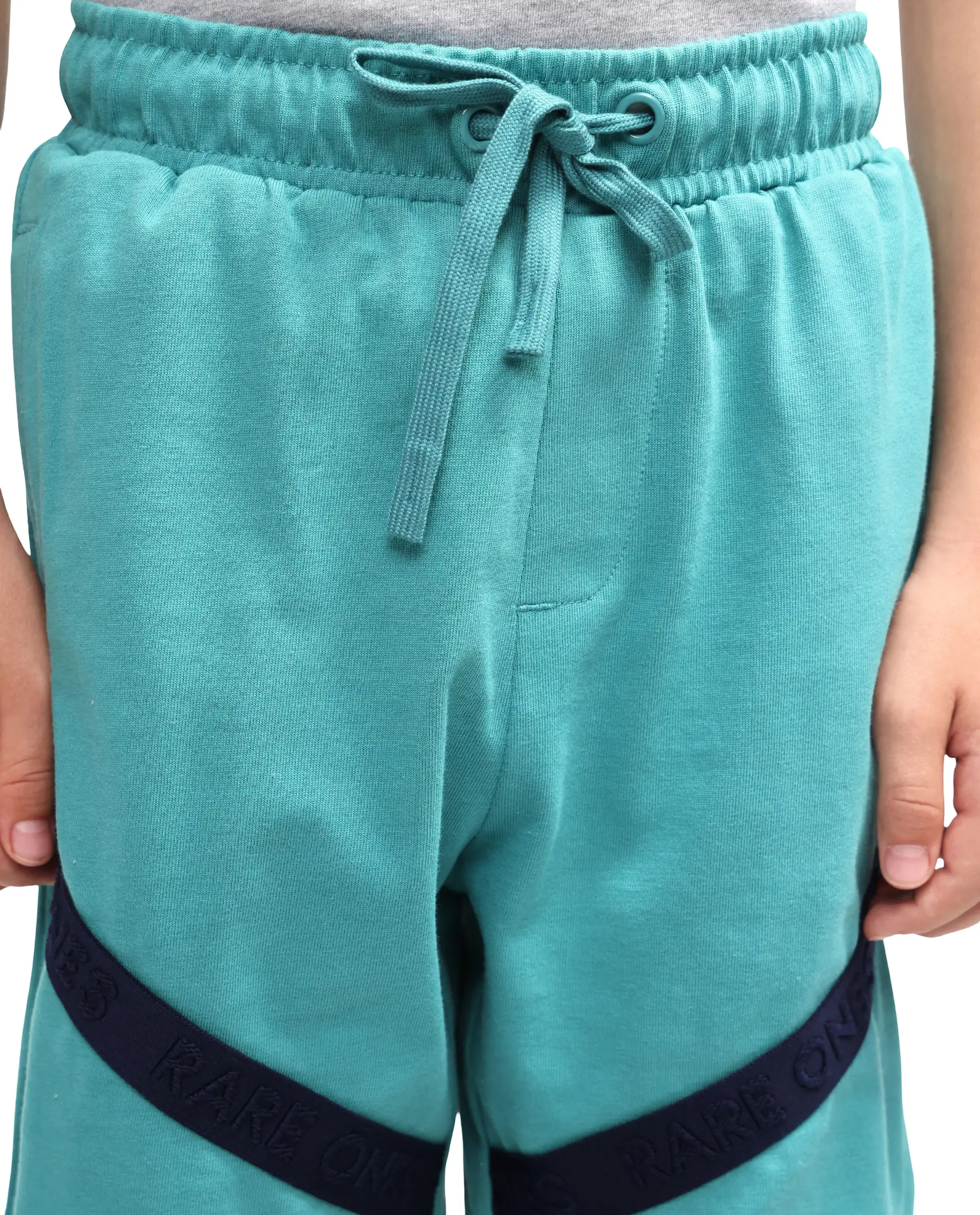 Rare Ones Kids Dream-B Teal Cotton Fabric Drawstring Closure Badge Applique Regular Fit Shorts - Image 5