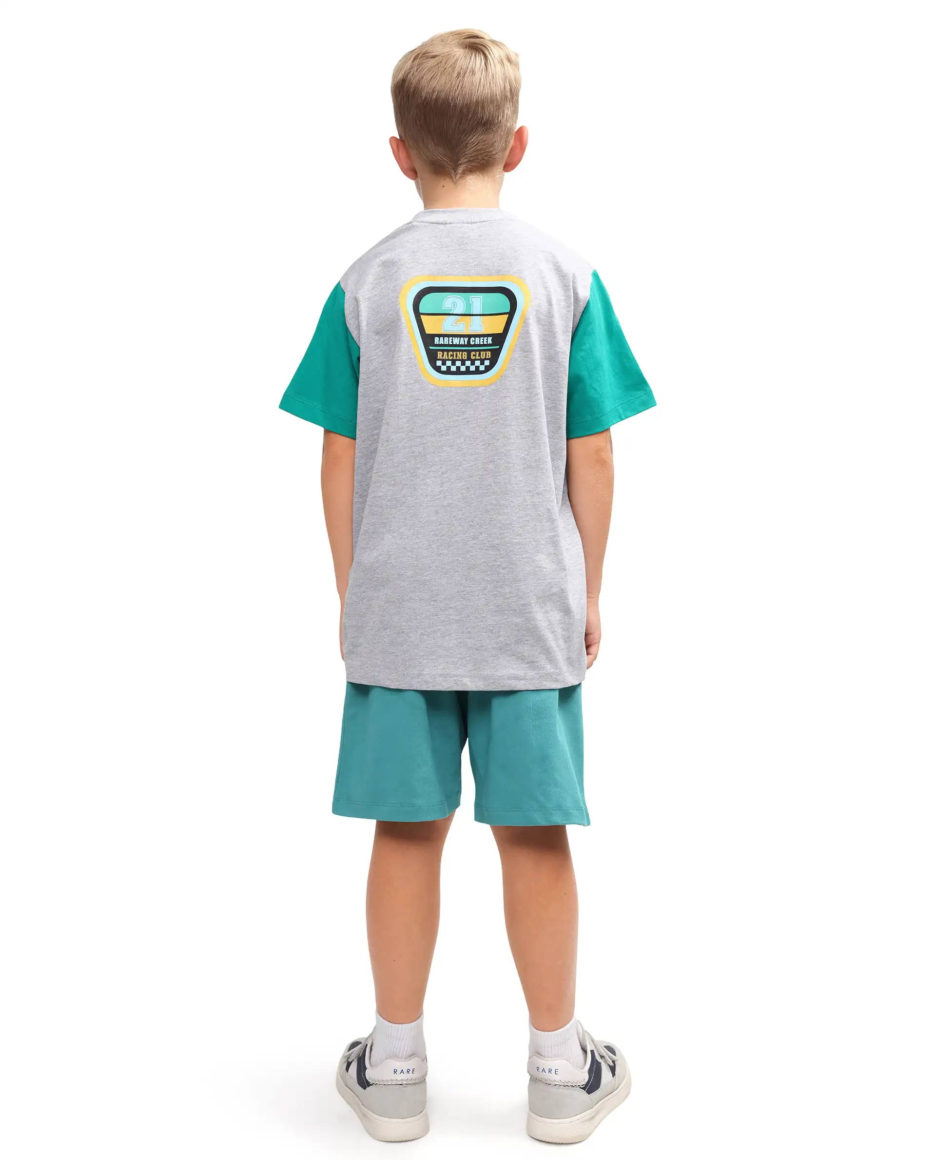 Rare Ones Kids Dream-B Teal Cotton Fabric Drawstring Closure Badge Applique Regular Fit Shorts - Image 7