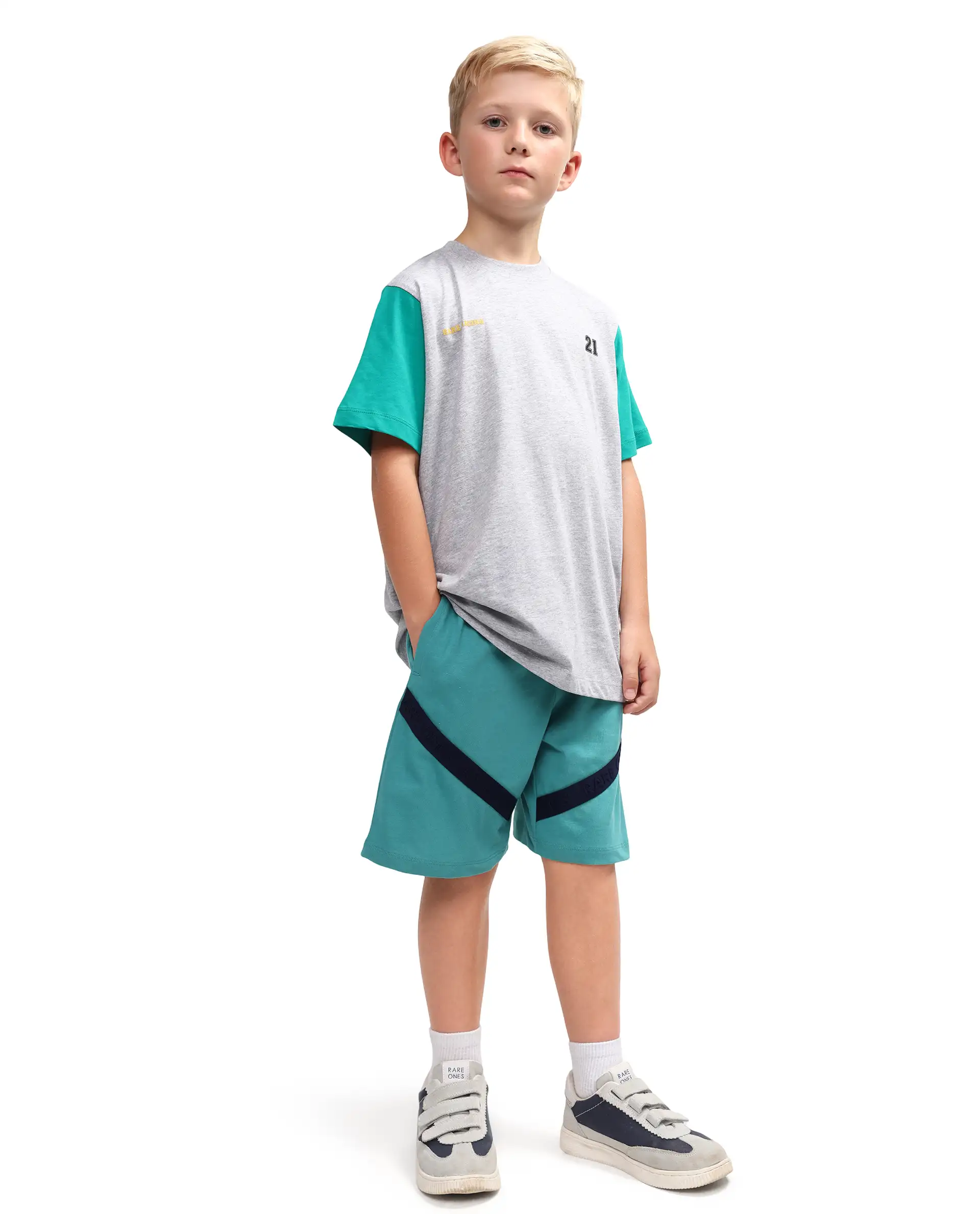 Rare Ones Kids Dream-B Teal Cotton Fabric Drawstring Closure Badge Applique Regular Fit Shorts - Image 8