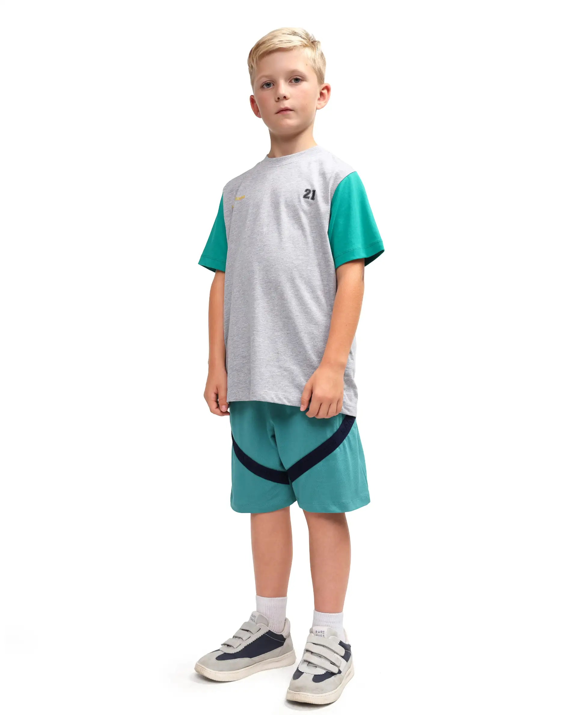 Rare Ones Kids Dream-B Teal Cotton Fabric Drawstring Closure Badge Applique Regular Fit Shorts - Image 9