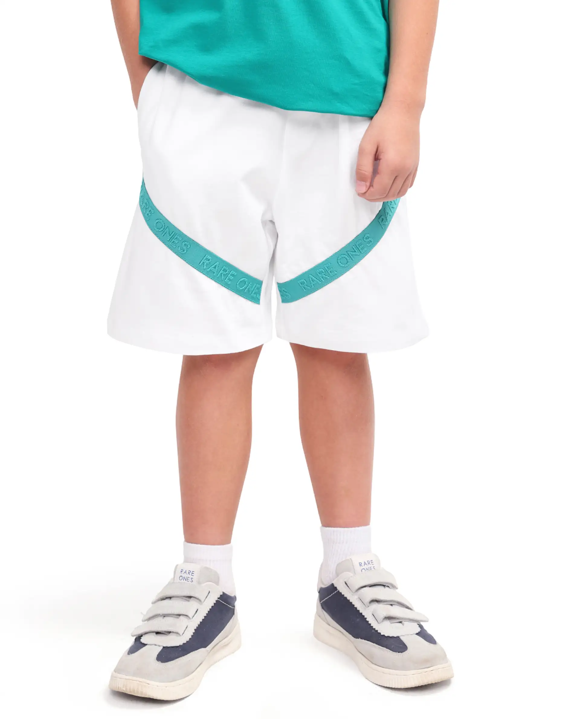 Rare Ones Kids Dream-B White Cotton Fabric Drawstring Closure Badge Applique Regular Fit Shorts - Image 2