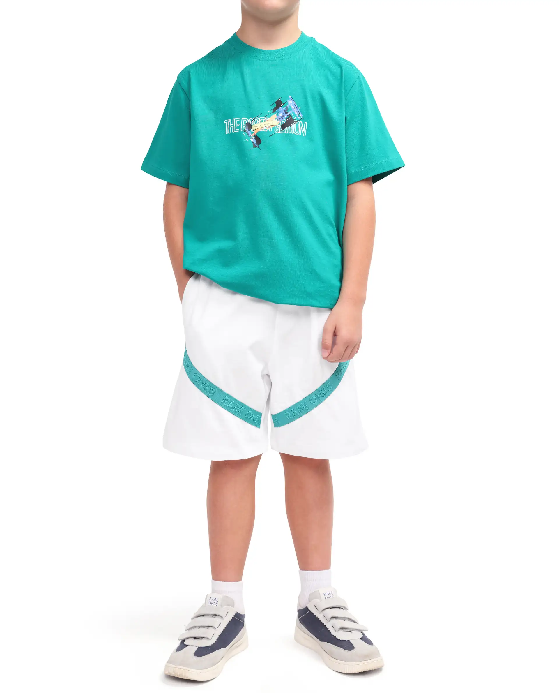 Rare Ones Kids Dream-B White Cotton Fabric Drawstring Closure Badge Applique Regular Fit Shorts - Image 3