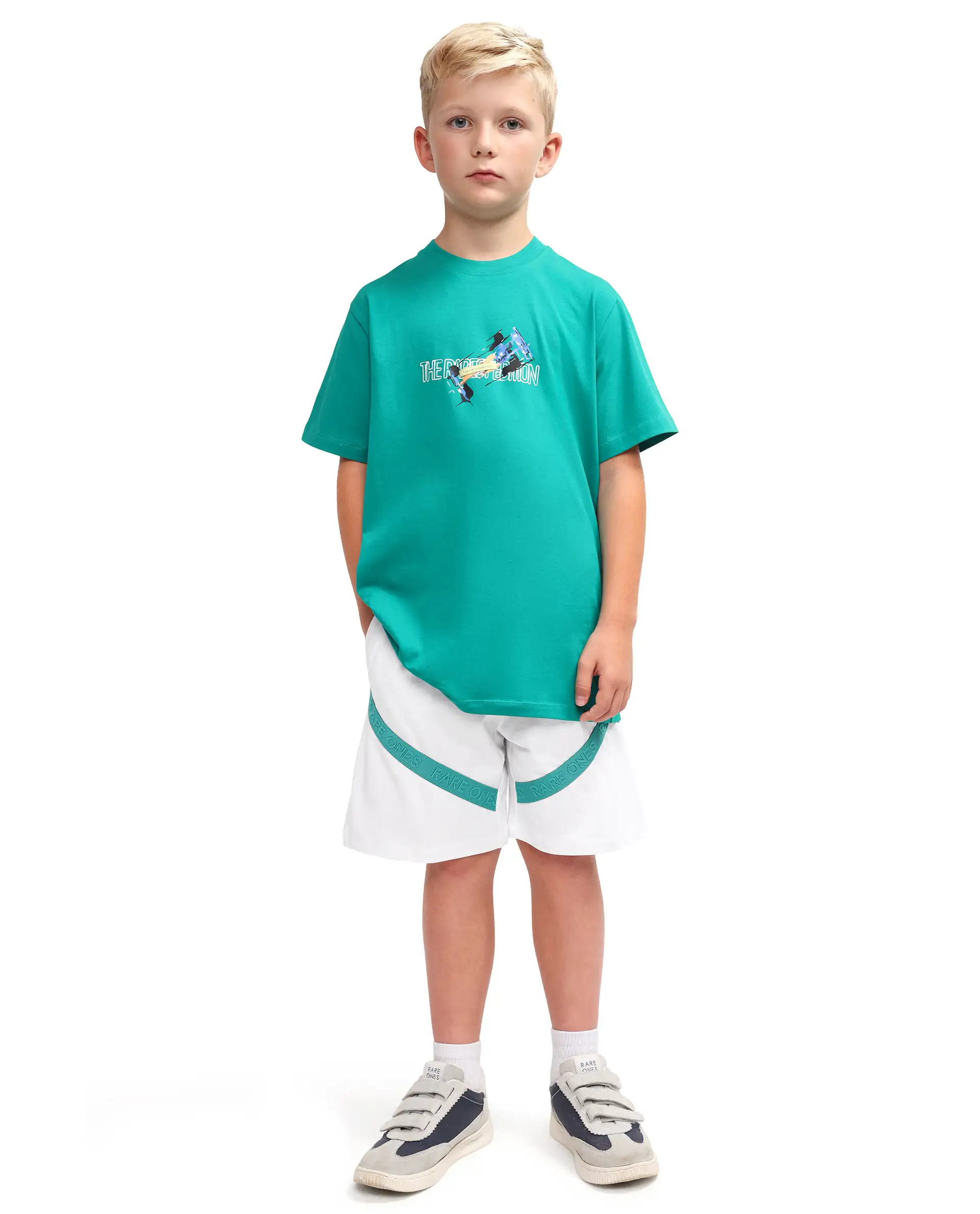 Rare Ones Kids Dream-B White Cotton Fabric Drawstring Closure Badge Applique Regular Fit Shorts - Image 6
