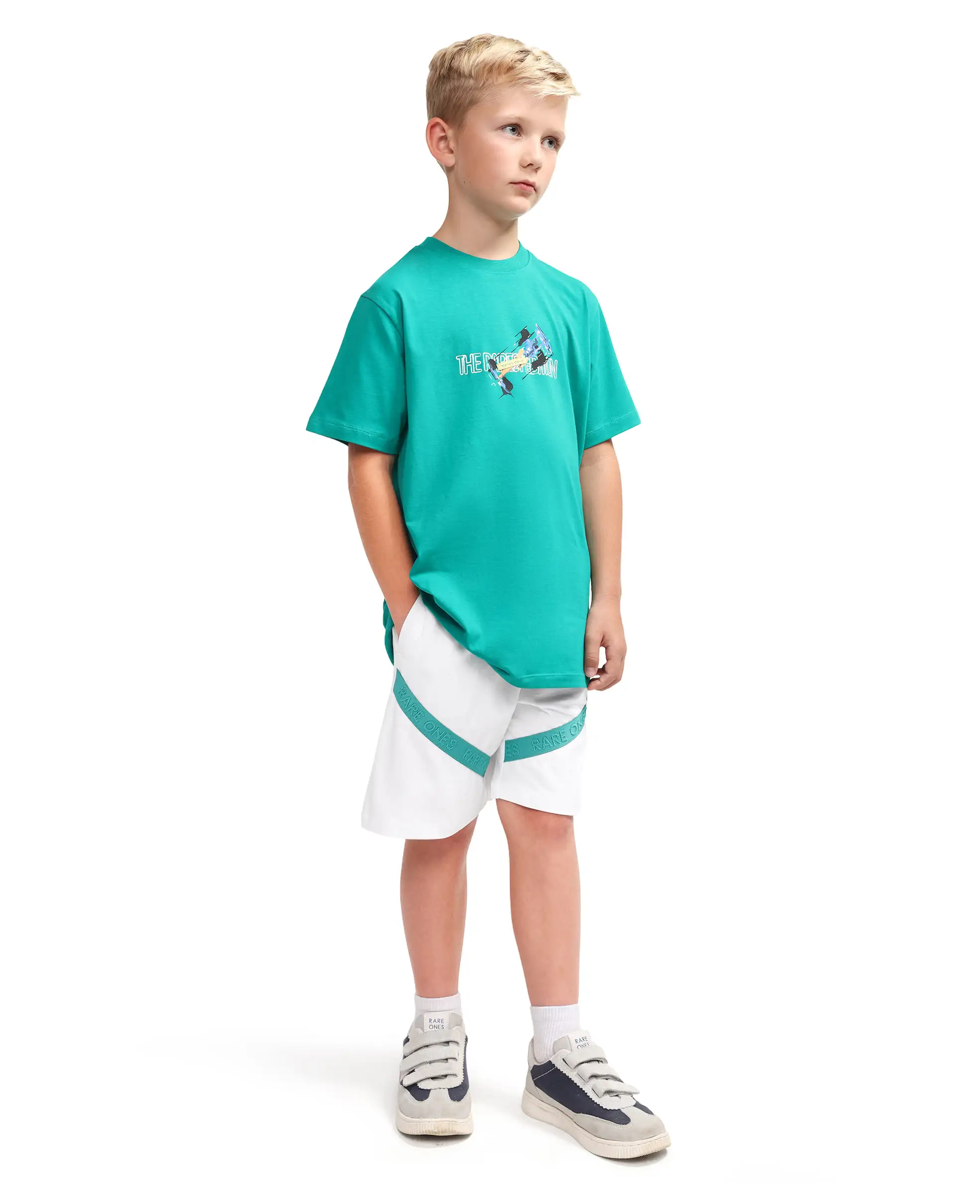 Rare Ones Kids Dream-B White Cotton Fabric Drawstring Closure Badge Applique Regular Fit Shorts - Image 7