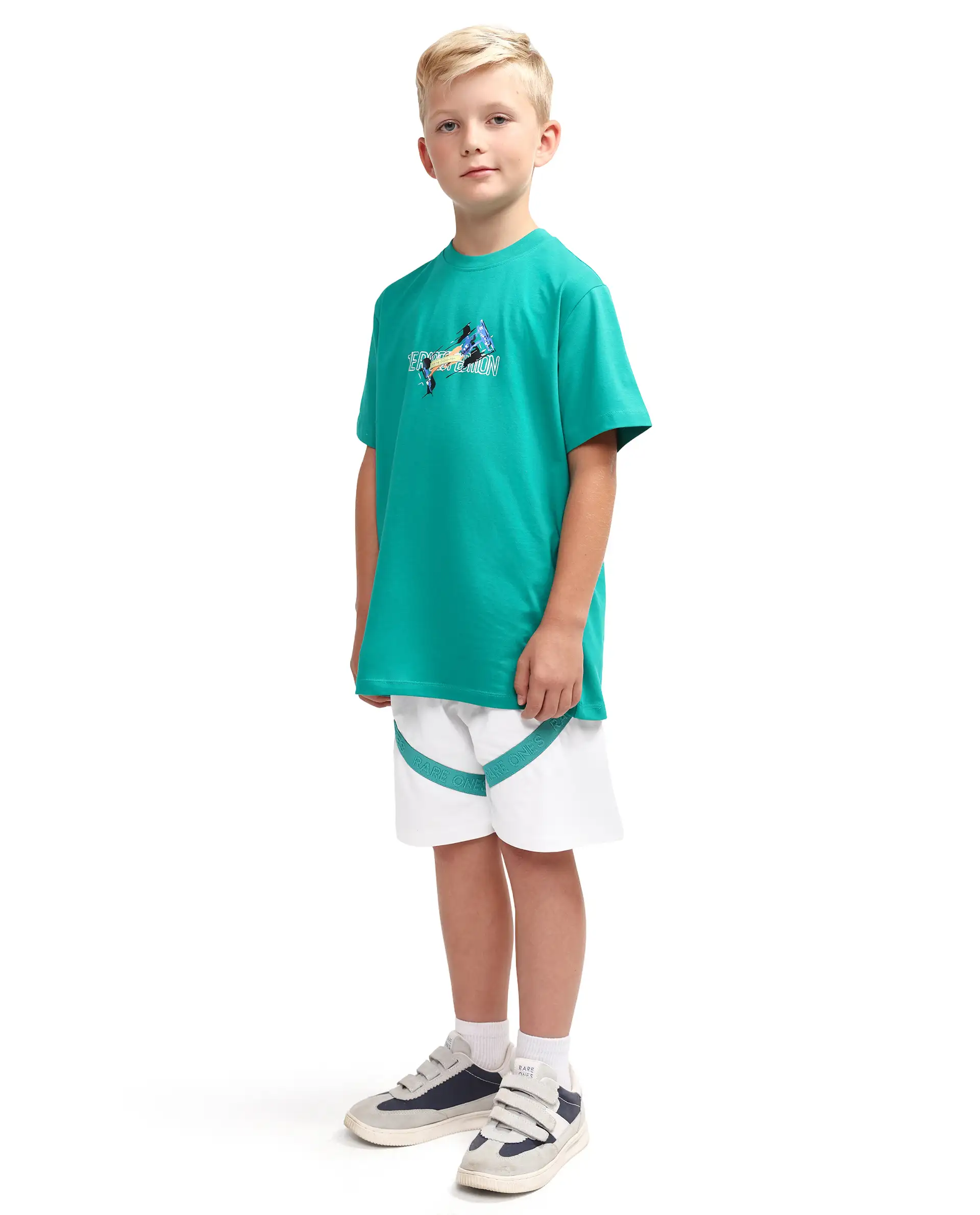 Rare Ones Kids Dream-B White Cotton Fabric Drawstring Closure Badge Applique Regular Fit Shorts - Image 8